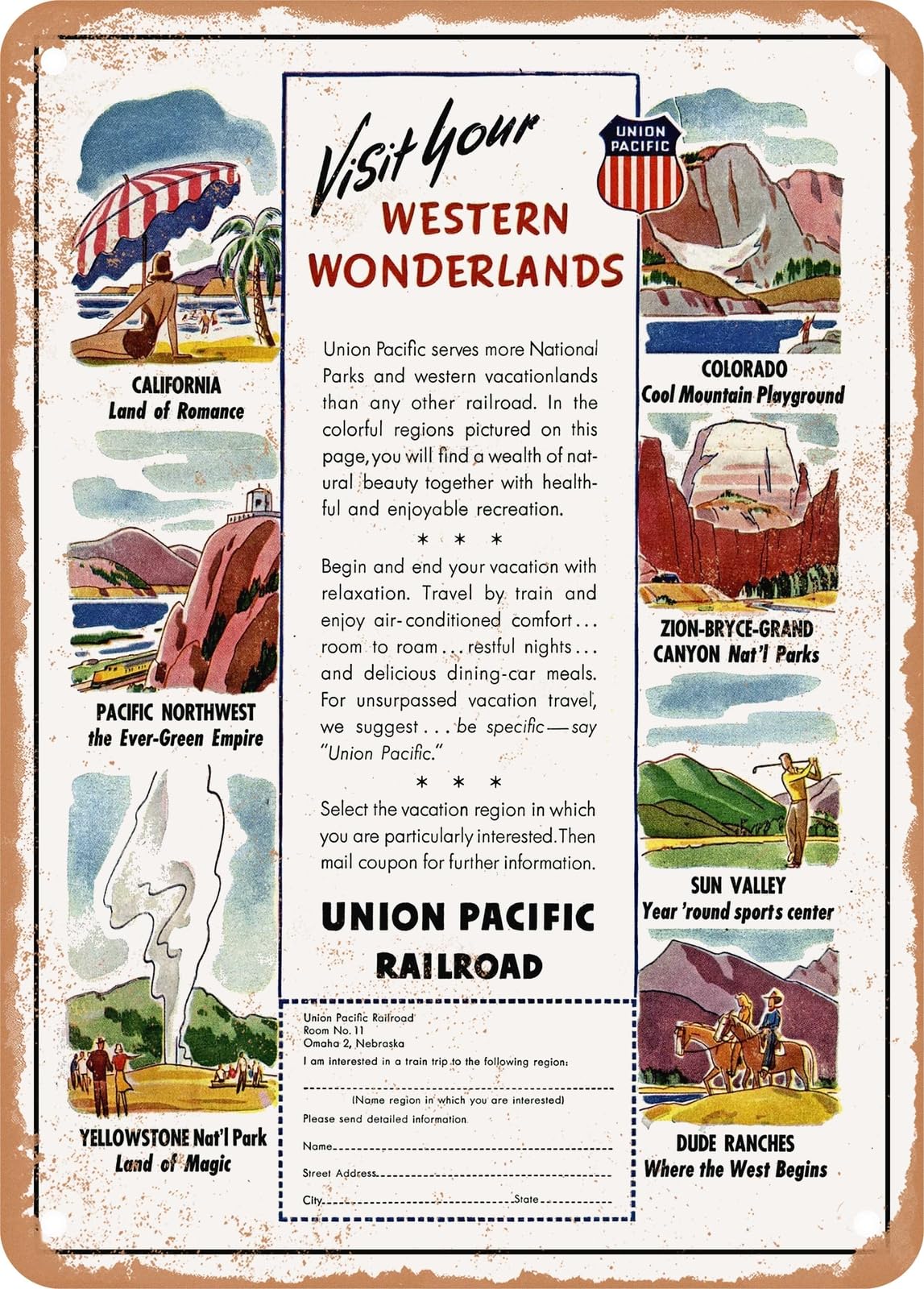 Miaomansenstore Metal Sign - 1947 Visit Your Western Wonderlands Up Railroad Vintage Ad Home Decor