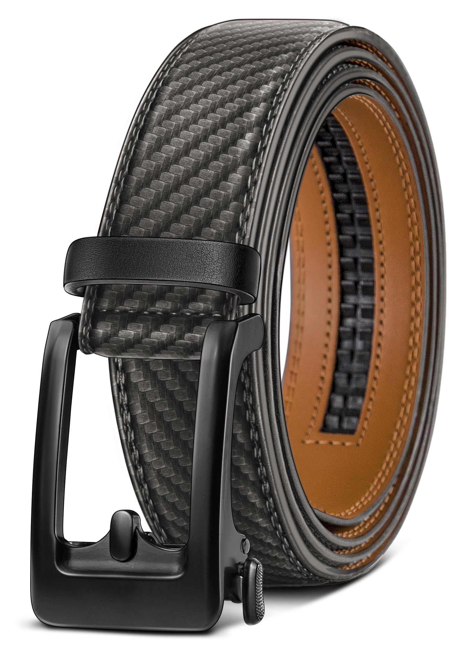BULLIANT Men Ratchet Leather Belt True-to-size 1 3/8"-Gift Boxed | Smooth Sliding for Micro Fit | Holeless for Dress or Casual