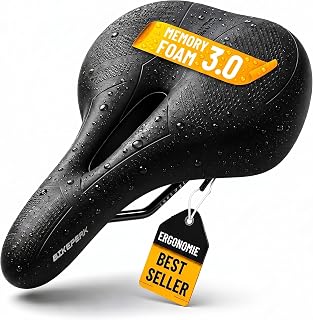Fahrradsattel Damen & Herren - Bequem, Ergonomisch und Schmerzfrei - Atmungsaktiver Memory-Schaum Gel - Schwarz, Wasserabweisend - für City, Trekking oder MTB Fahrrad
