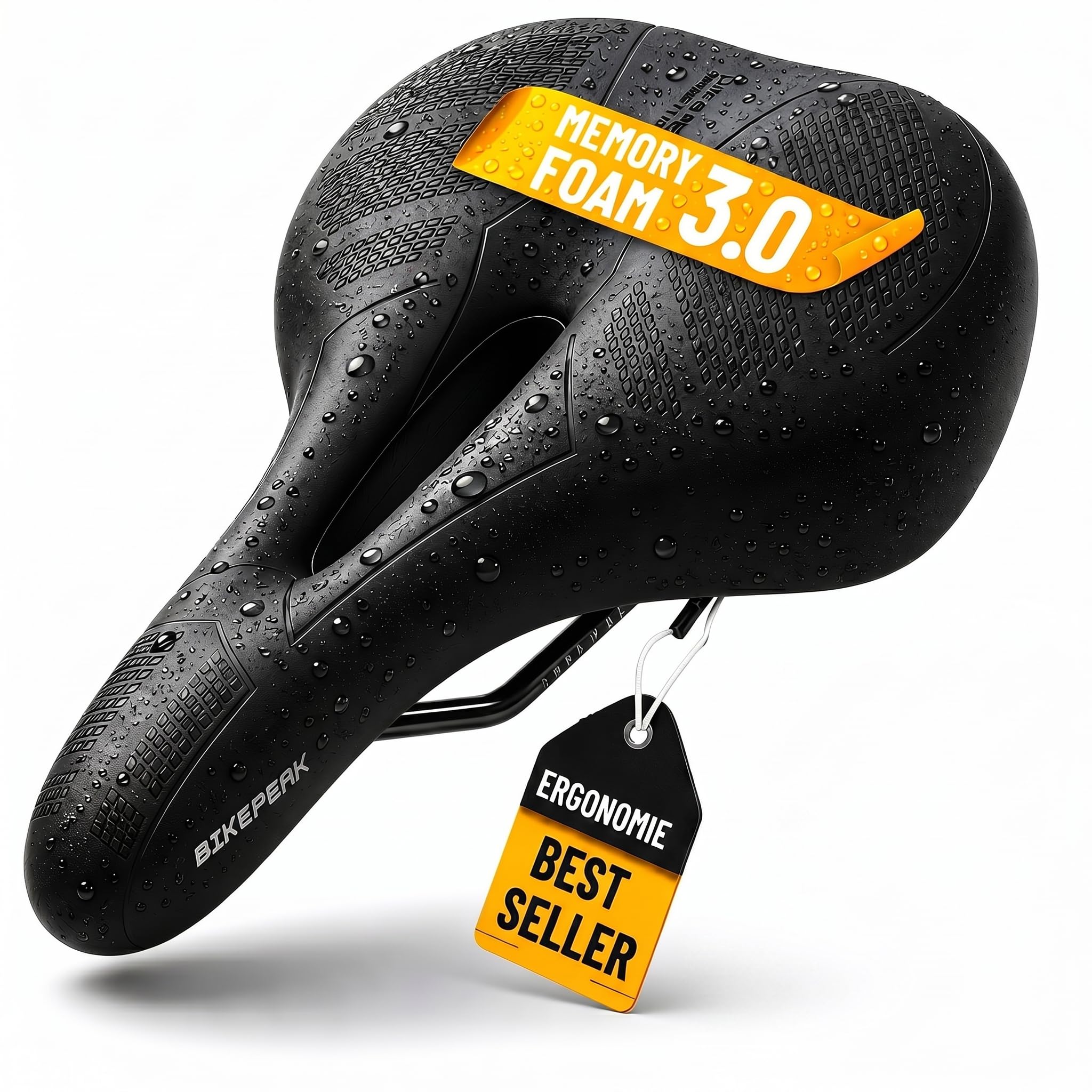 BikePeak - Bike Saddle for City, MTB or Trekking - Comfortable, breathable with Memory Foam, Ergonomic Bicycle Seat (CITY)