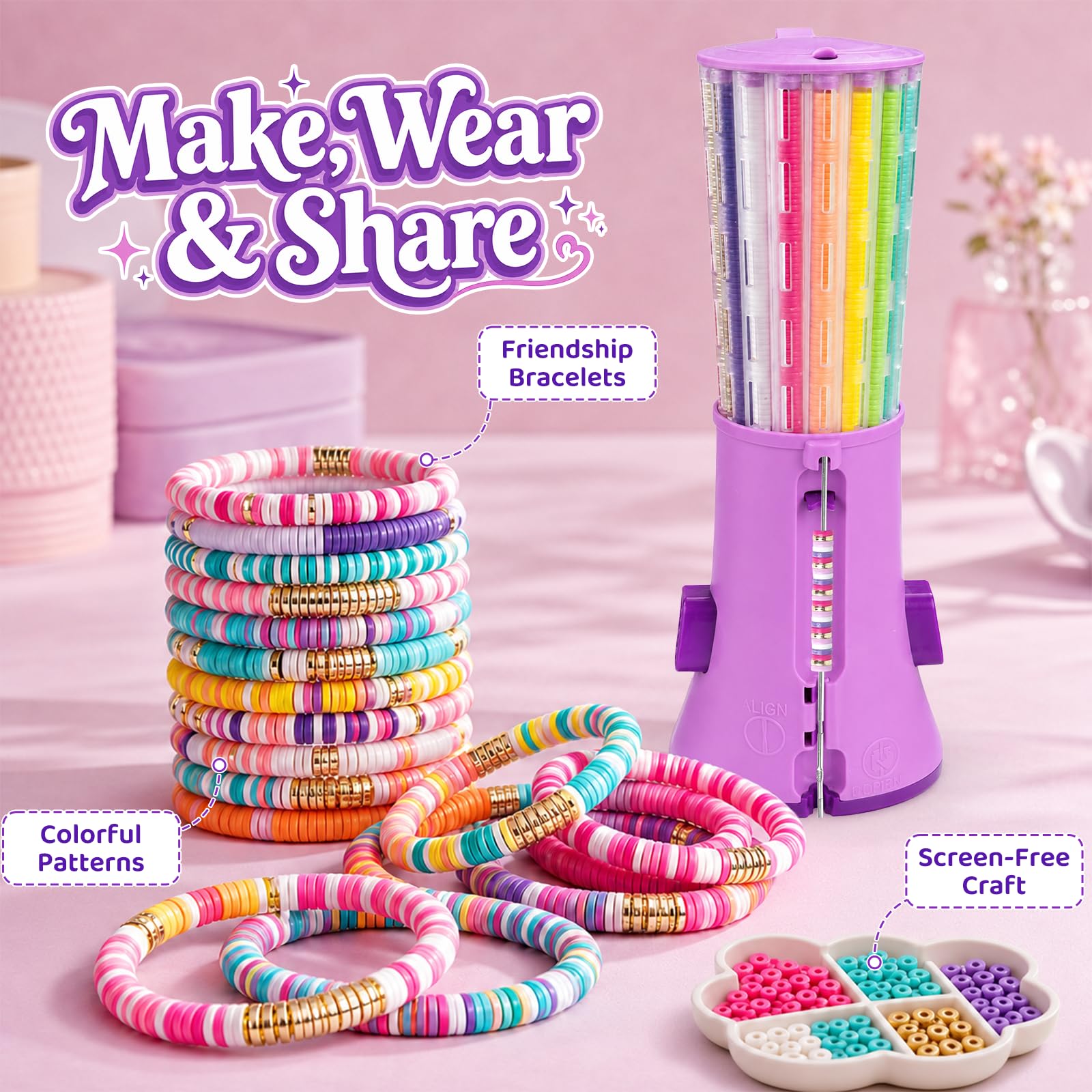 Heishi Kit de fabrication de bracelets avec toupie à perles, plus de 2 600