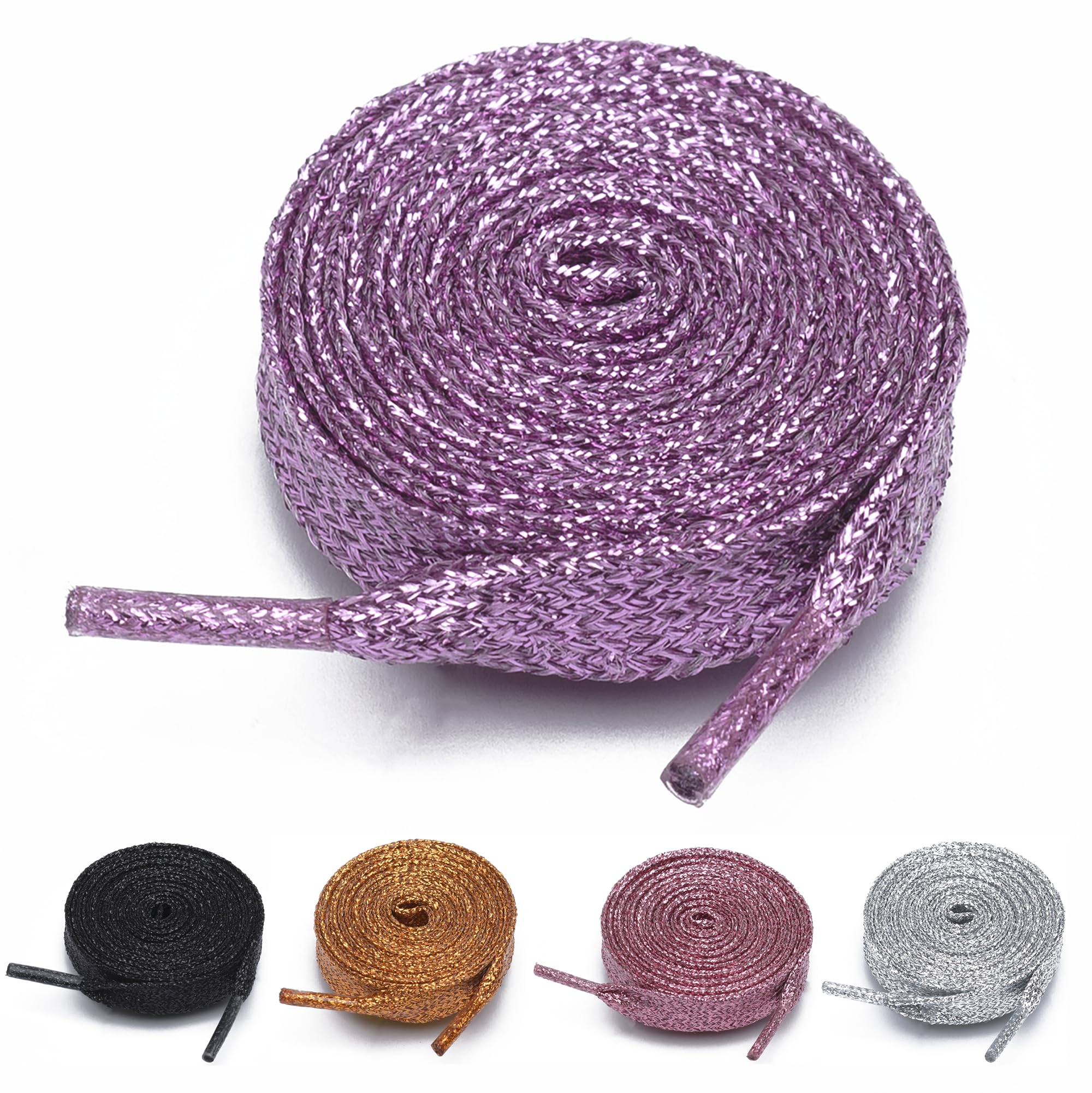 GEN BIGBOTTLEFlat Glitter Metallic Shoe Laces Bling Sparkle Sparkly Shoelaces For Sneakers Canvas Boot Sequin Shoe Strings