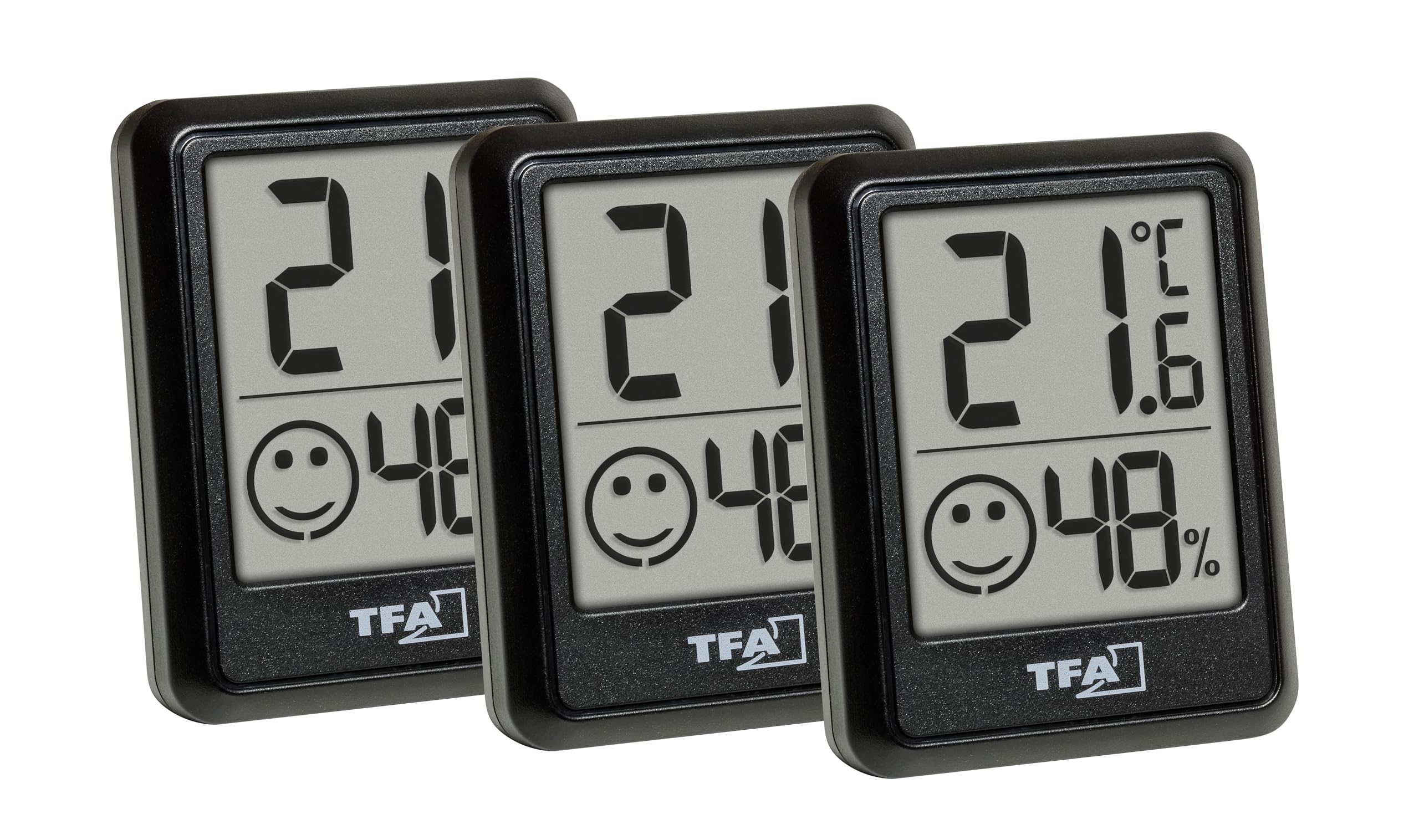 TFA Dostmann 30.5060.01.03 Mini Indoor Humidity Meter Room Thermometer Set of 3, Hygrometer, Measure Moisture and Temperature, Avoid Mould, Includes Batteries, Black