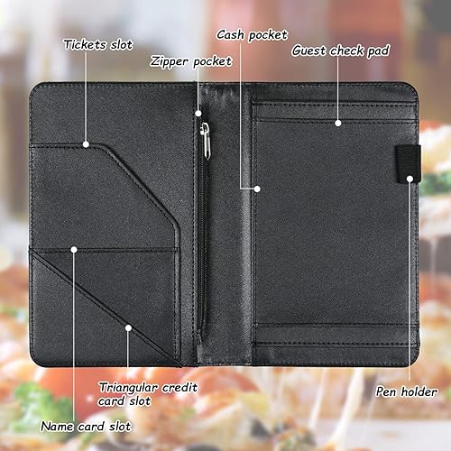 Miniatura 6 de Libro de servidor, Libro de mesera, lindos libros de servidor para meseramozo con bolsillo con cremallera, lindo organizador de libros de mesera,