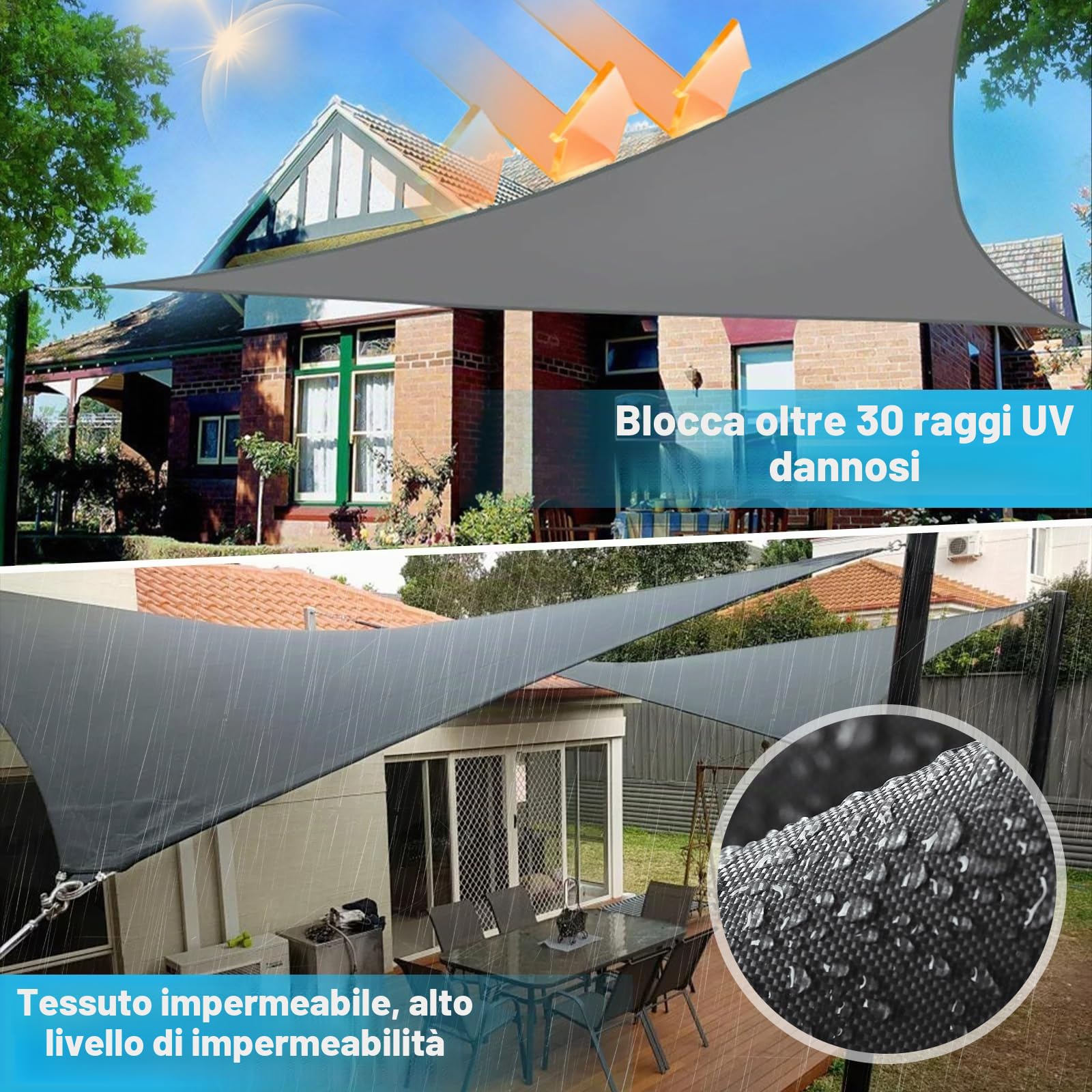 Tenda a Vela Triangolare 3x3x3m Impermeabile Anti UV Ombreggiante per Giardino Grigio