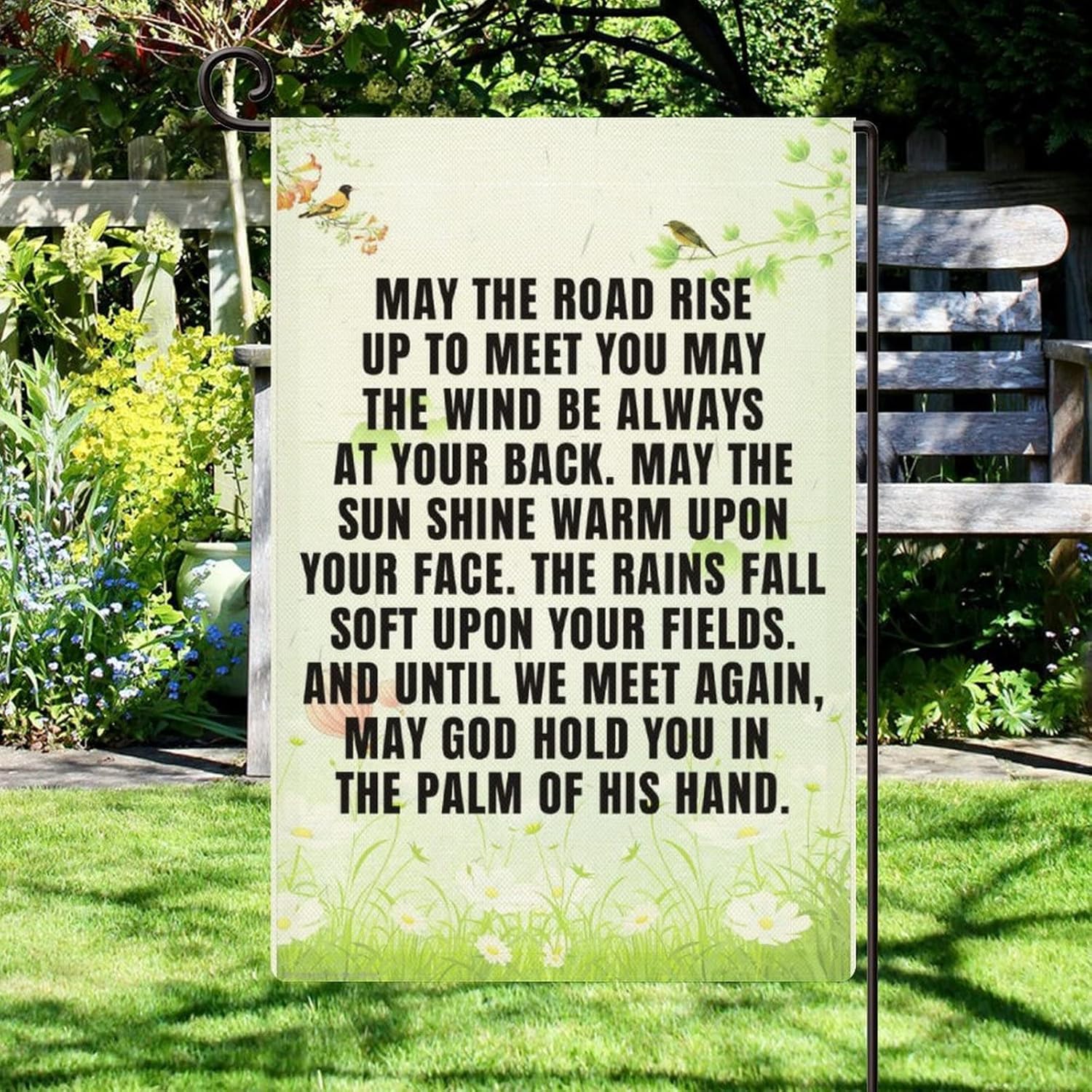 Rustic Farmhouse Garden Flag 28×40 Inch Double Sided May The Road Rise Up to Meet You, Irish Blessing Welcome Flag for Outside Yard Decorations Seasonal Banners
