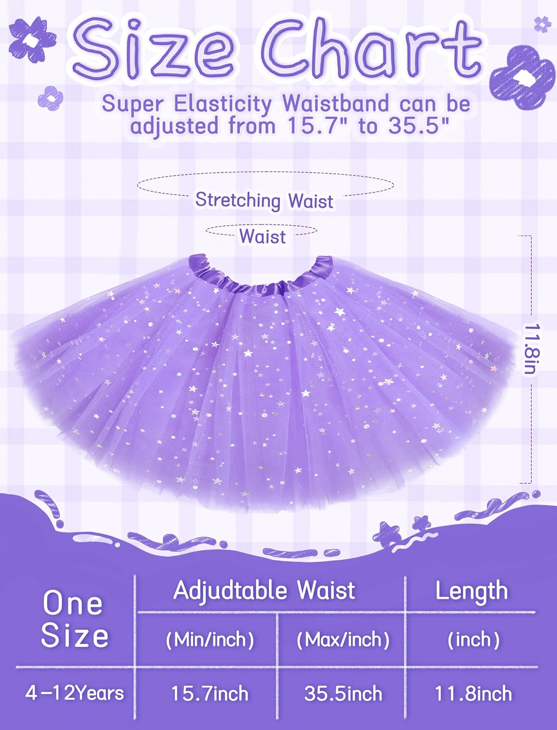 Tutu for Girls Stars Sequins Princess Ballet Dress Tulle Skirt for Girls 4-12 Years 3 Layered - Image 4