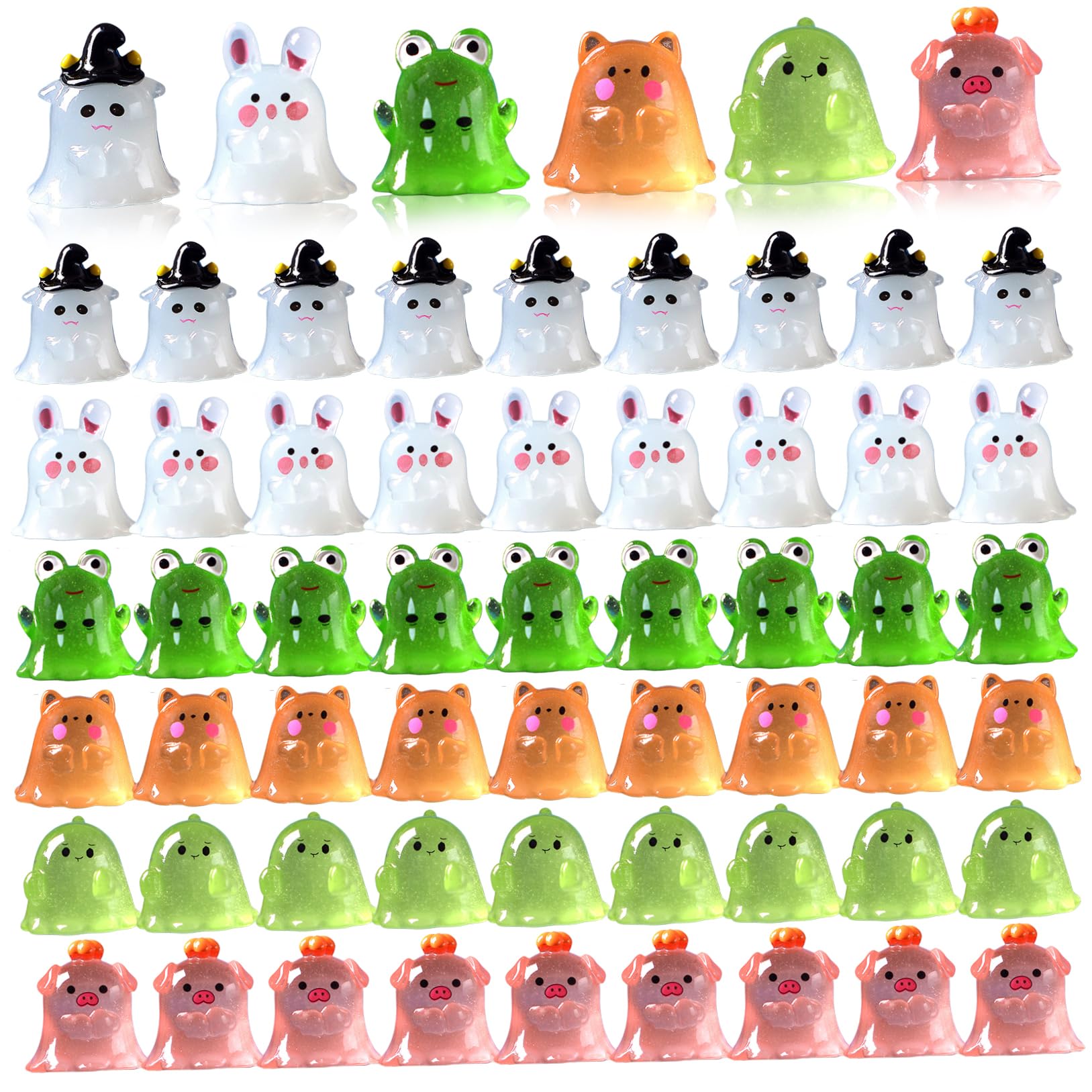 Vervevum 60 Pcs Ghost Figurine Halloween Cute Mini Animal Ghosts Decor Glow in the Dark Glowing Luminous Mini Resin Figures for Dollhouse Garden Landscape Party Halloween Decorations, Ghost Decor