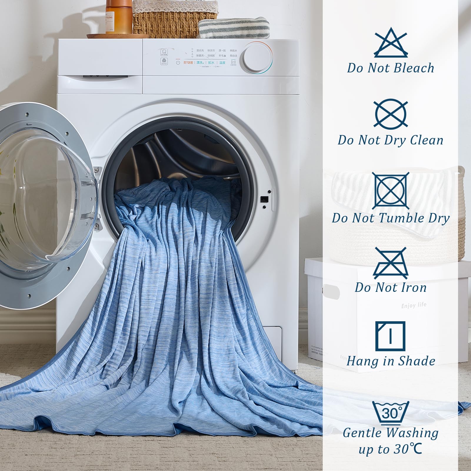 VK·LIVING Coperta refrigerante estiva double face con arc-chill giapponese 3.0 Q-Max ≥0,5, leggera, traspirante, rinfrescante, per letto, divano, viaggio, adulti, bambini, 200 x 220 cm, blu