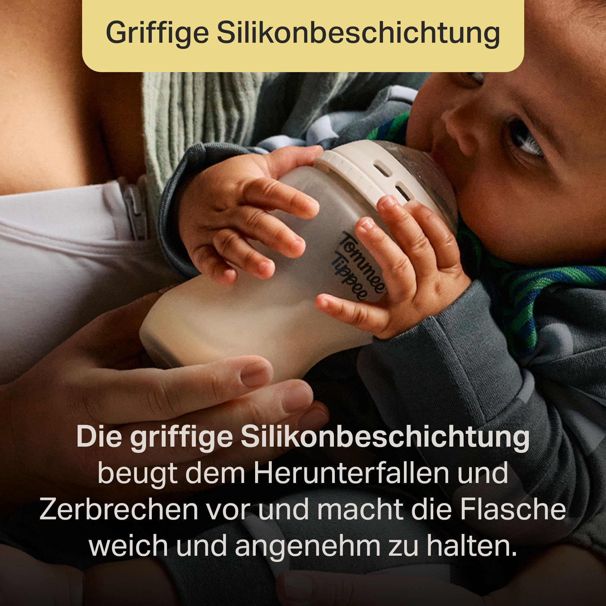 Tommee Tippee Natural Start Silikonbeschichtete Babyflaschen aus Glas zum Füttern von Babys ab der Geburt, 250 ml, 2 Stück