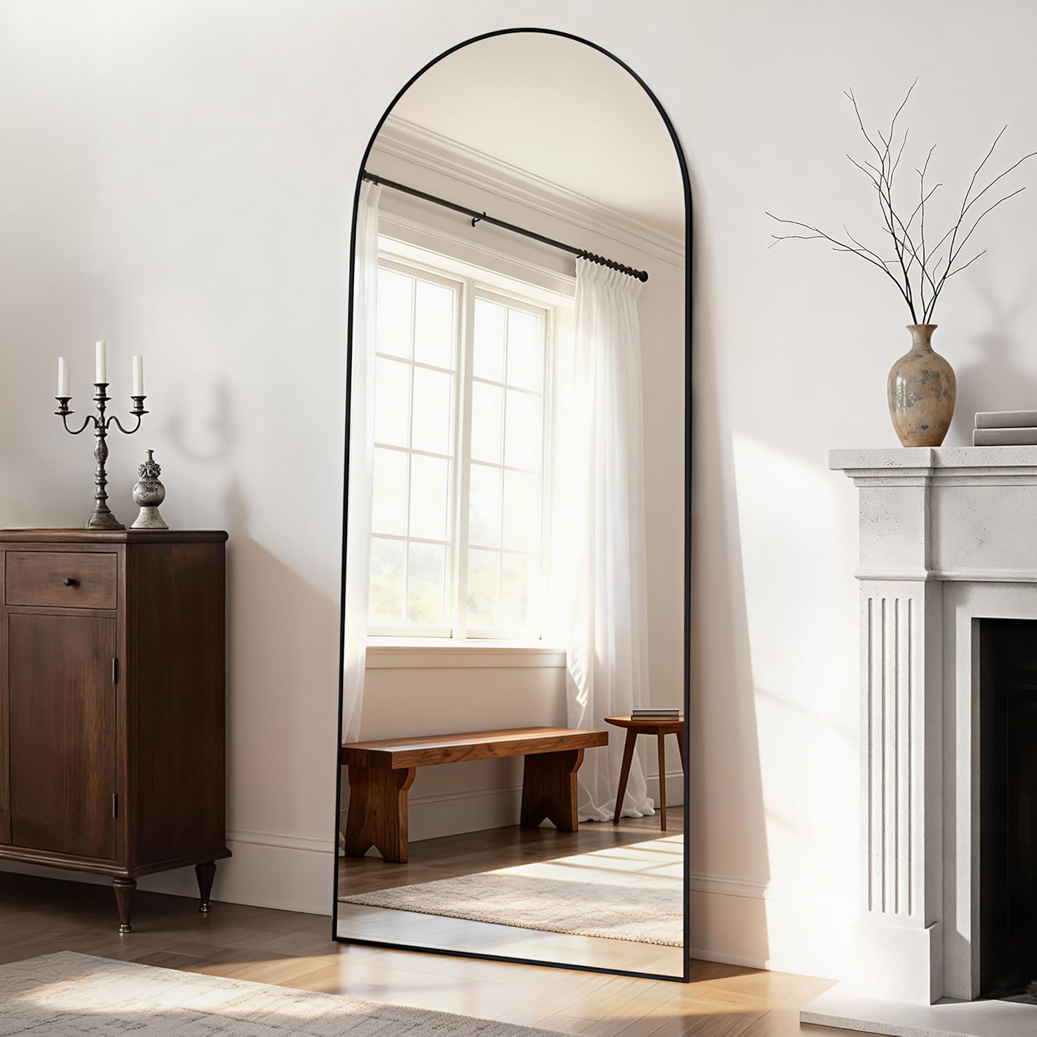 Arched Full Length Mirror 78"x35" - Floor Standing Body Mirror with Aluminum Frame,Leaning Hanging for Bedroom Cloakroom Living Room Black