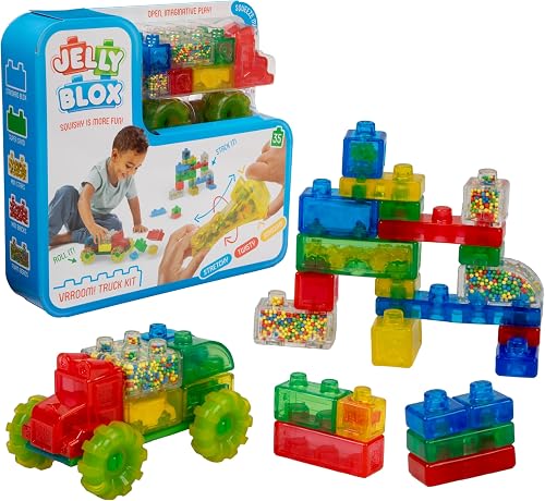 Goliath Jelly Blox Vrooom! Truck Kit | Includes 35 Blocks | Toddler & Preschool Building Blocks Kids Can Squeeze, Stretch, Squish | Safety Tested & Ouch-Free | Tactile, Sensory Play Toy for Ages 2+