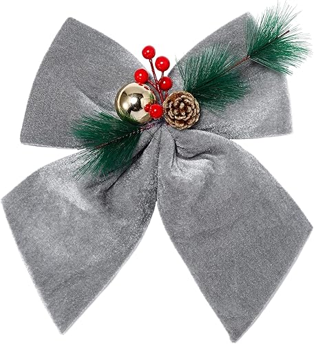 allgala Lazos decorativos de terciopelo para guirnalda de coronas, árbol de Navidad, paquete de 2 unidades, 12 unidades (9.8 x 11.8 in), platagris