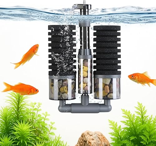 Miniatura 1 de Filtro de acuario, filtro de tanque de peces de doble esponja alimentado por aire con filtración ultra silenciosa de múltiples etapas, salida de