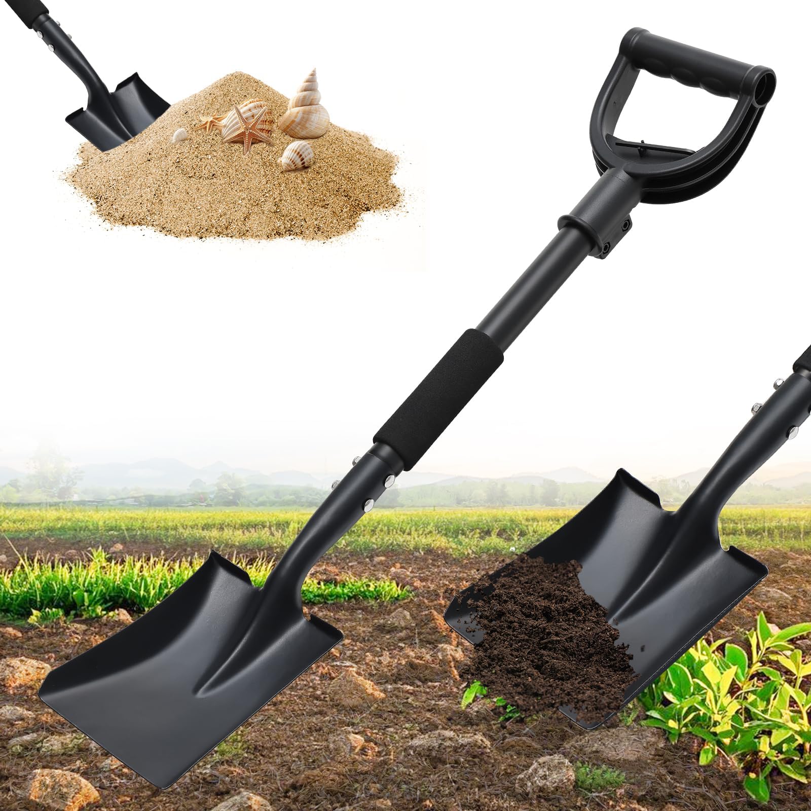 Pelle de jardin avec manche 77 cm Bêche robuste pour creuser, bêche de jardin, pelle carrée en métal pour le jardin, grand commerce D, pelle de plage, pelle à neige de voiture