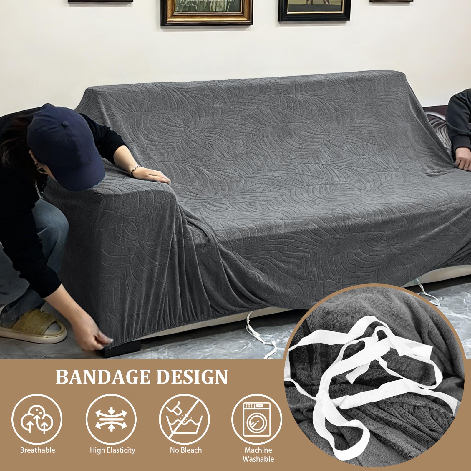 Bocguy Sofa Überzug, Couchbezug L/U Form, Sofaüberzug Ecksofa, Universal Sofa Überwürfe, Stretch Couch Cover mit Schaumstoffstab und 1 Kissenbezug für 1/2/3/4 Sitzer(L-förmiges Ecksofa Erfordert Zwei)