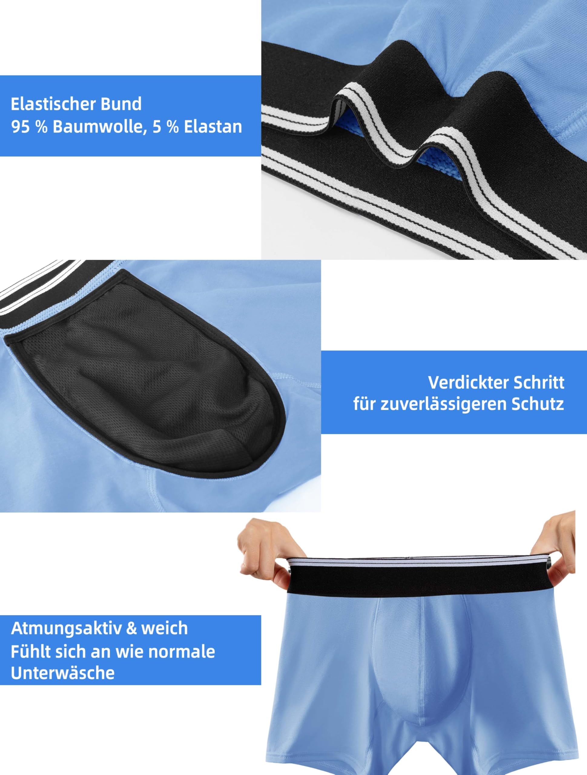 TIICHOO Inkontinenzslip Kinder Waschbare Baumwoll Saugfähigkeit Inkontinenz Unterwäsche Jungen 5er Pack