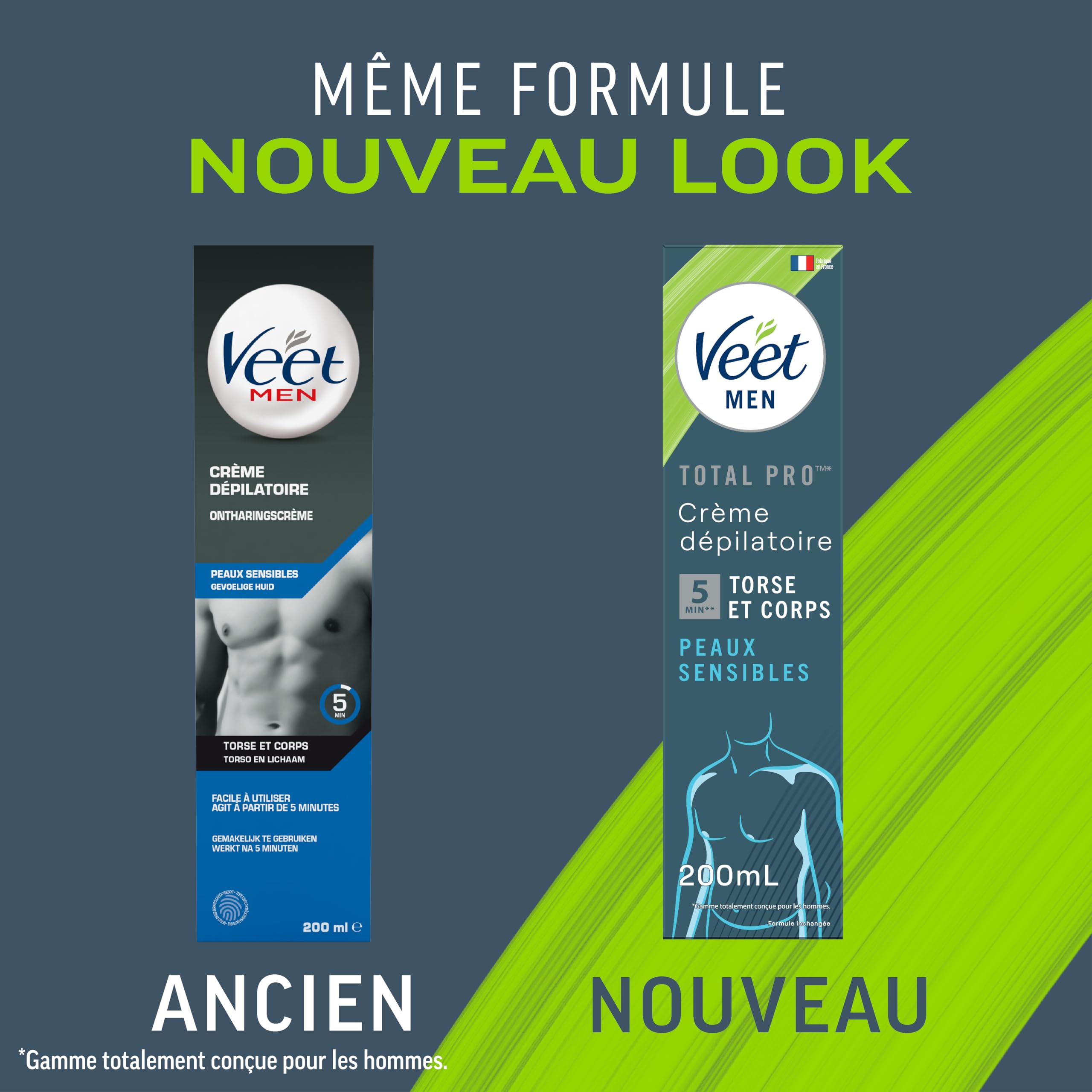 Veet Men - Crème Dépilatoire Homme - Peaux Sensibles - 200 ml - Lot de 6