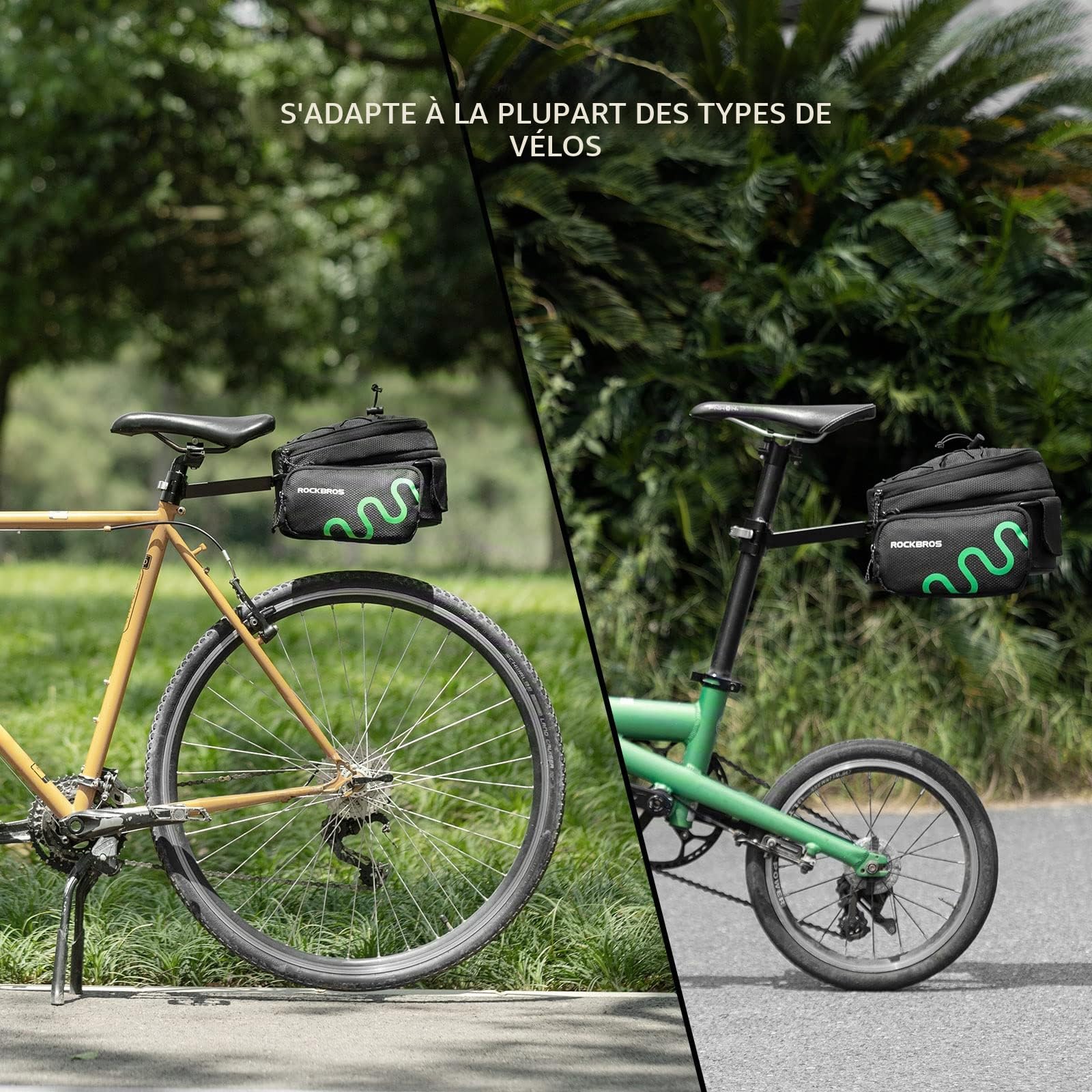 ROCKBROS Sacoche de Porte-bagages Vélo 6-8L, Sac de Vélo Extensible Réfléchissant avec Housse de Pluie, Sacoche de Vélo Arrière Amovible avec Support Réglable pour VTT Vélo de Route Vélo Pliant