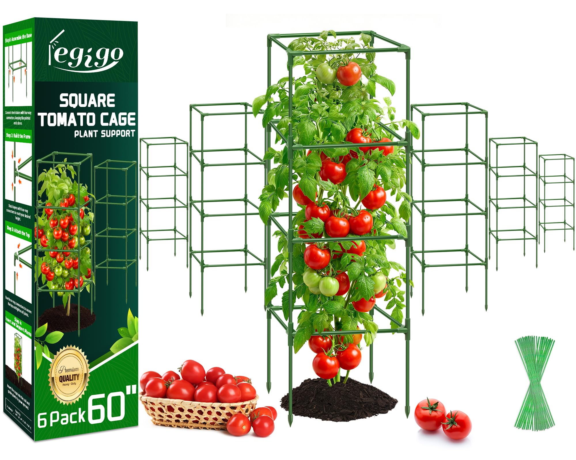 Photo 1 of Legigo 6 Pack Square Tomato Cages- 60 Inch Heavy Duty Tomato Trellis for Climbing Plants Outdoor, Tomato Plant Support Stakes Cage Garden Trellis for Garden Raised Garden Bed Cucumbers Vegetables