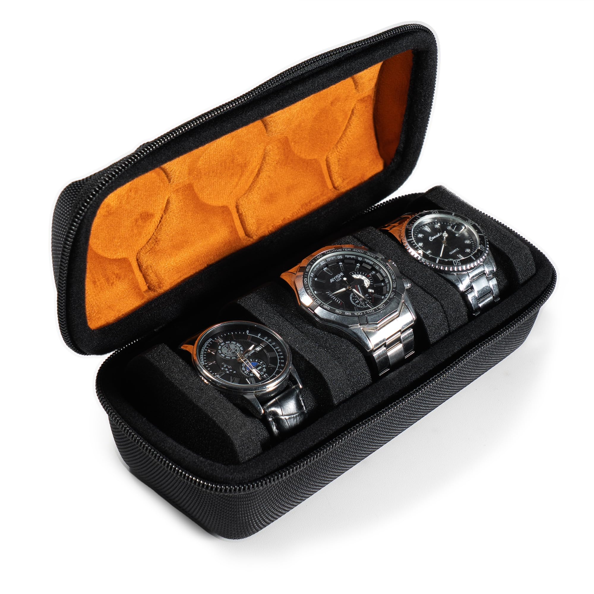 3 SLOTHard Watch Roll Travel Case, Zipper Case Storage and Organizer for Men and Women, with anti-move watch pillow (Black 3slot)