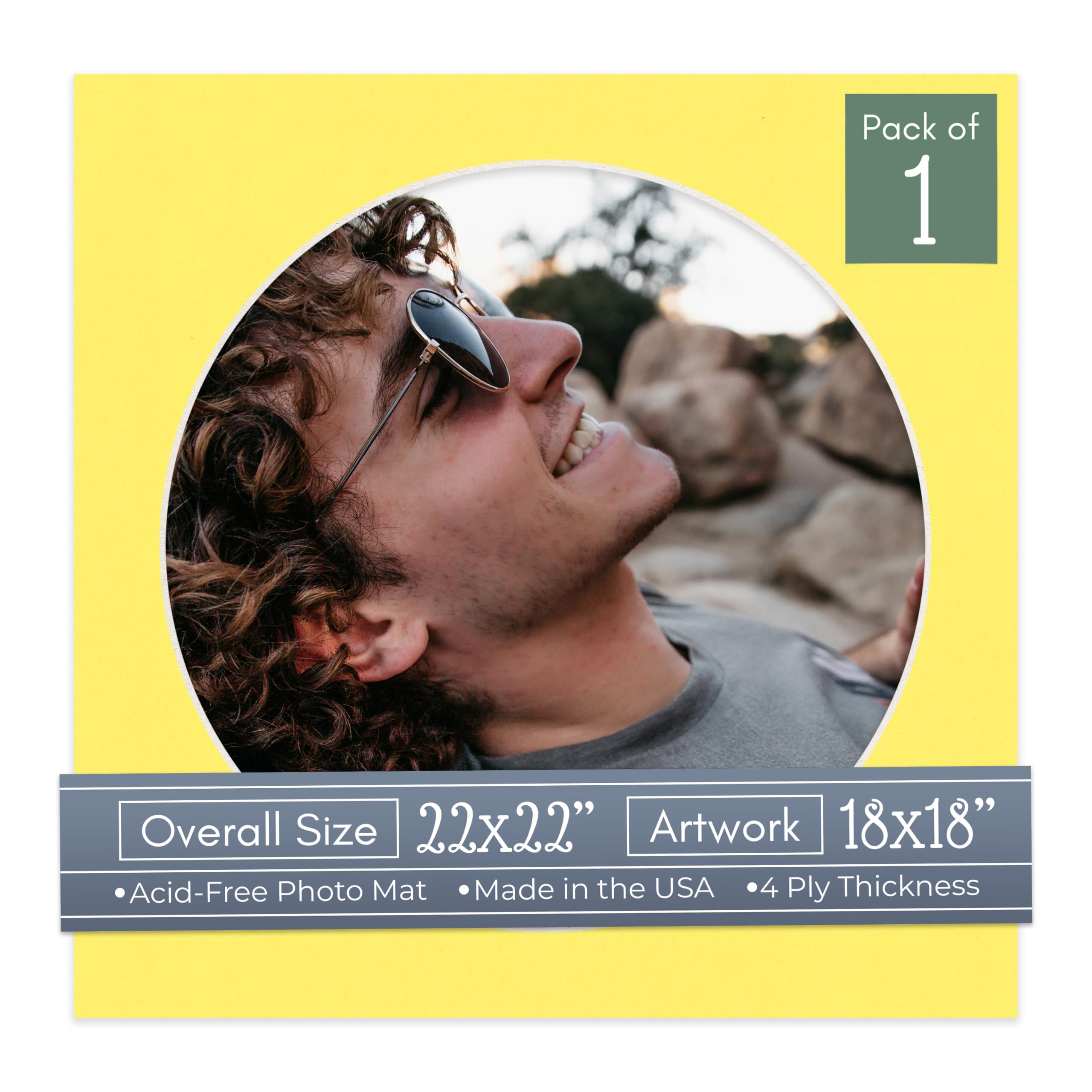 CountryArtHouse Yellow Acid Free 22x22 Circle Picture Frame Mat with White Core Bevel Cut for 18x18 Pictures - Fits 22x22 Frame - Pack of 1 Matboard Show Kit with Acid Free Backing & Clear Bag-picture-11