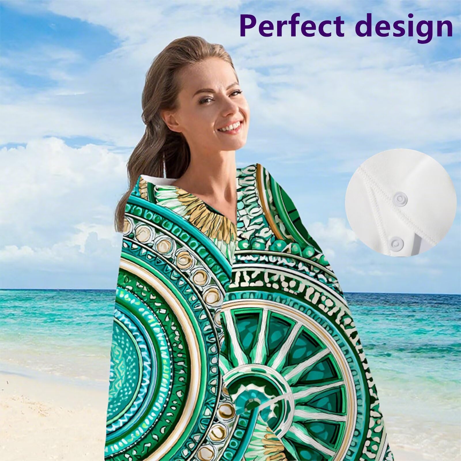 Telo Mare Microfibra 90x180 cm Telo Mare Grande, Asciugamano Palestra Assorbente Asciugatura Rapida, Asciugamano Mare Antisabbi Stuoia Spiaggia per Piscina, Campeggio, Viaggio - Turchia Verde G1-488