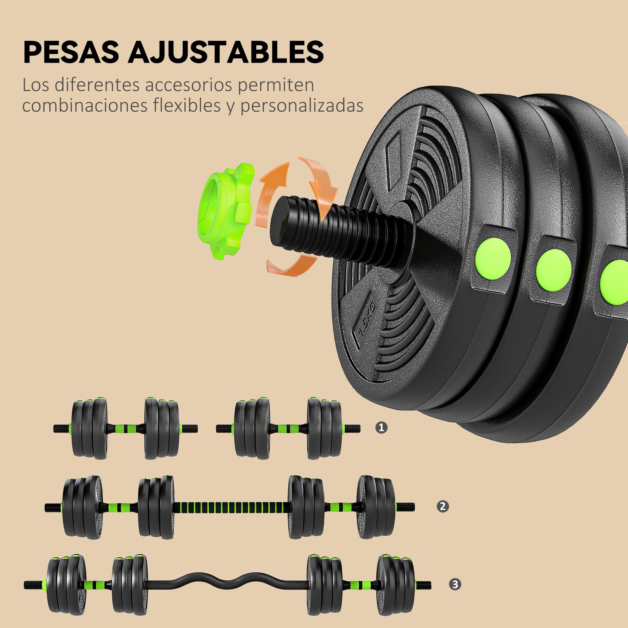SPORTNOW Juego de Mancuernas Ajustables 3 en 1 20kg a 30kg, Juego de Pesas con Barra de Conexión y Mango Antideslizante, Pesas y Mancuernas para Hombres y Mujeres, Ejercicio de Fitness, Casa Gimnasio