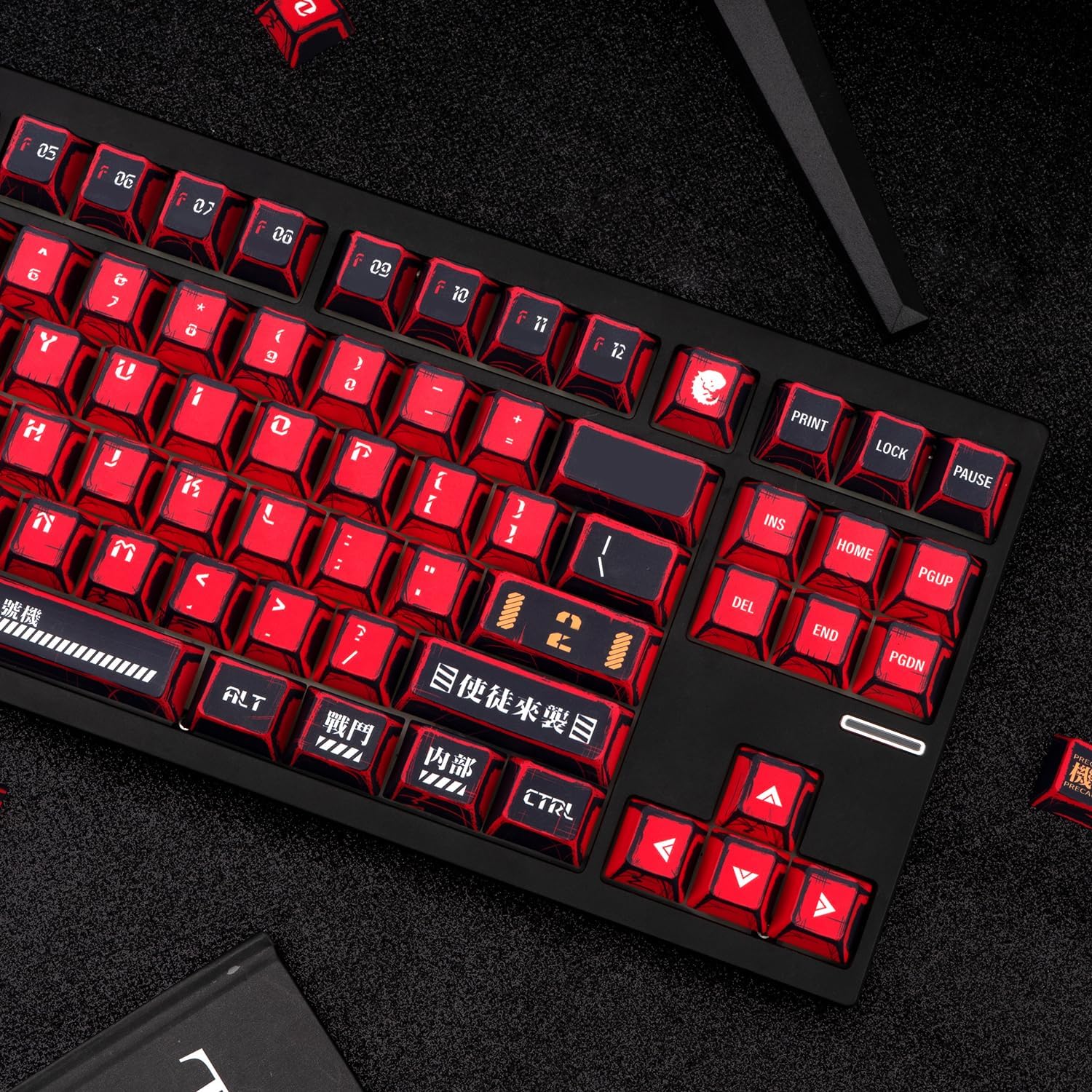 135-Key Manga Anime Keycaps Set, Black Red PBT Keycaps, Cherry Profile, Dye-Sub Custom Hand-Drawn Design, Compatible with ANSI Layout Mechanical Keyboards