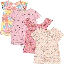 BTween Girls 4 Piece Fashion Tops, Short Sleeve T-Shirt, Casual Daily Shirt for Kids Assorted Colors