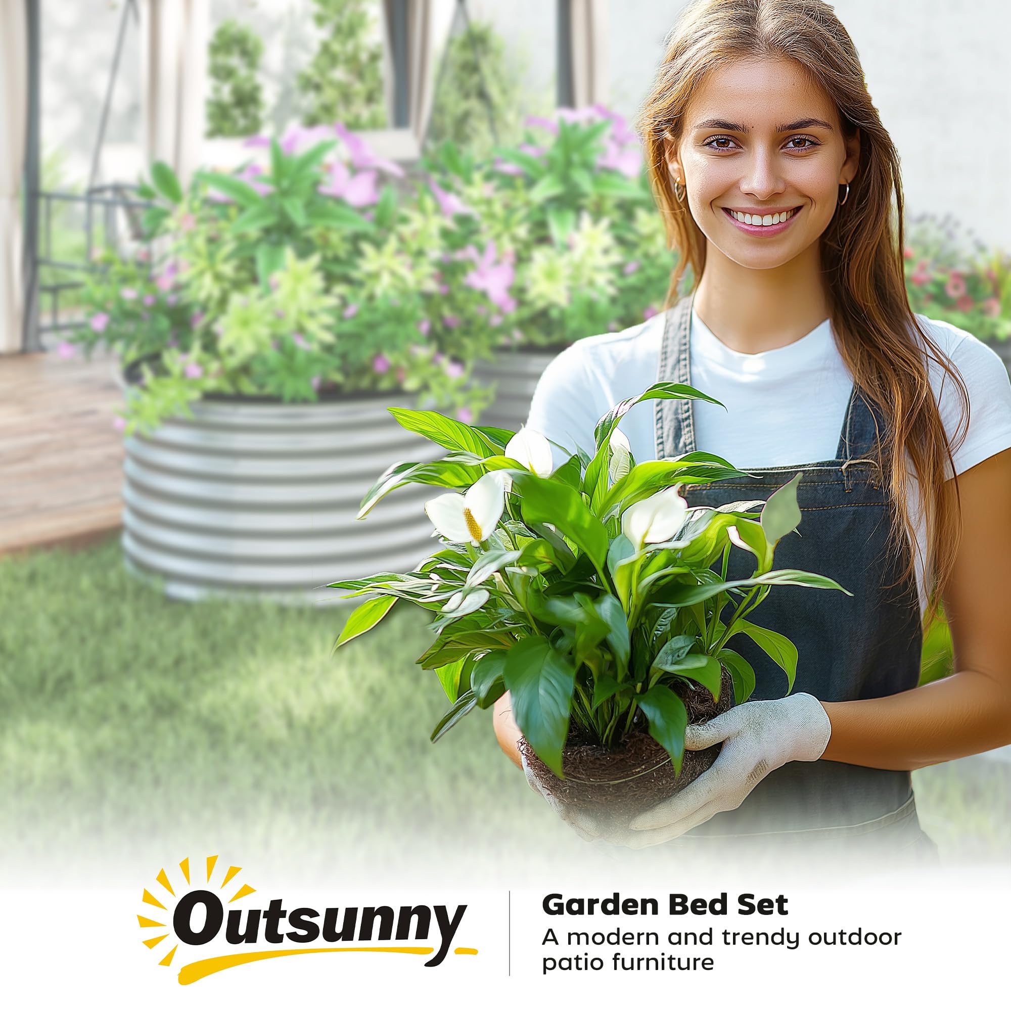 Outsunny Jardinières Surélevées, Jardinière Ronde Surélevée, Lot de 2 | Kit Rond, Fonds Ouverts, Joints en Caoutchouc Protecteurs, Acier Argent Galvanisé
