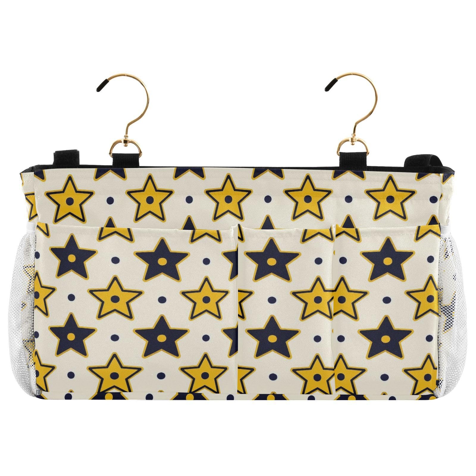 miaozhen Yellow Stars Dot Black Hanging Bedside Caddy Bunk Bed Hanging Storage Organizer Bag for Bed Rails organizador para lado de cama