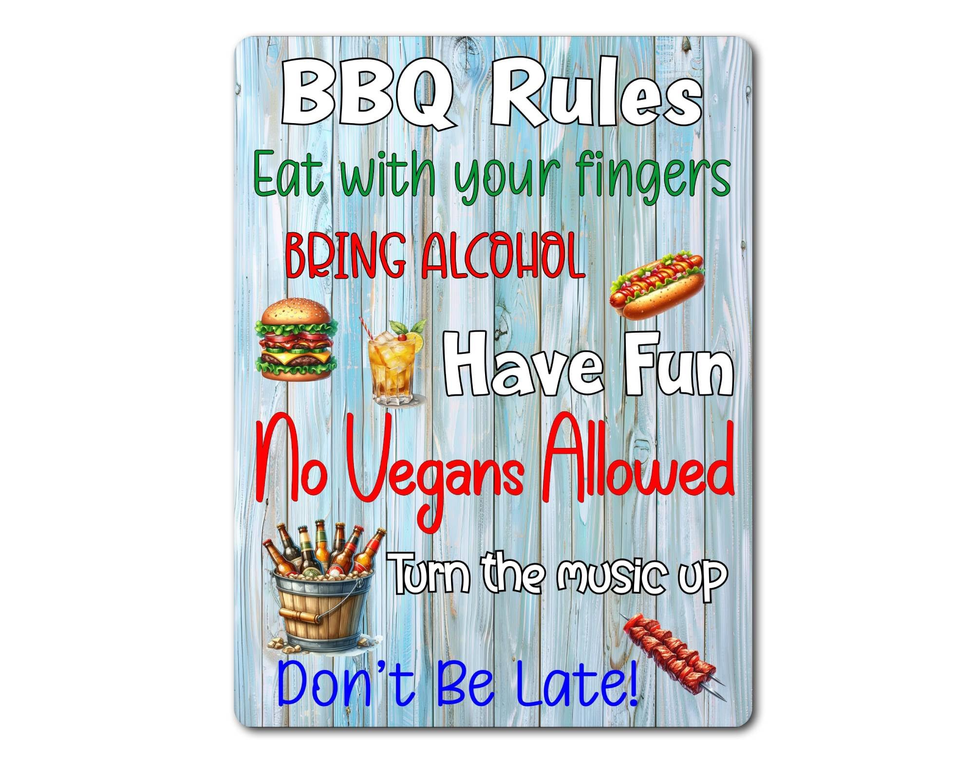Decalarama Barbecue Metal Sign Gift – BBQ Rules - Family Fun Food Home Drink Garden Novelty Aluminium Present