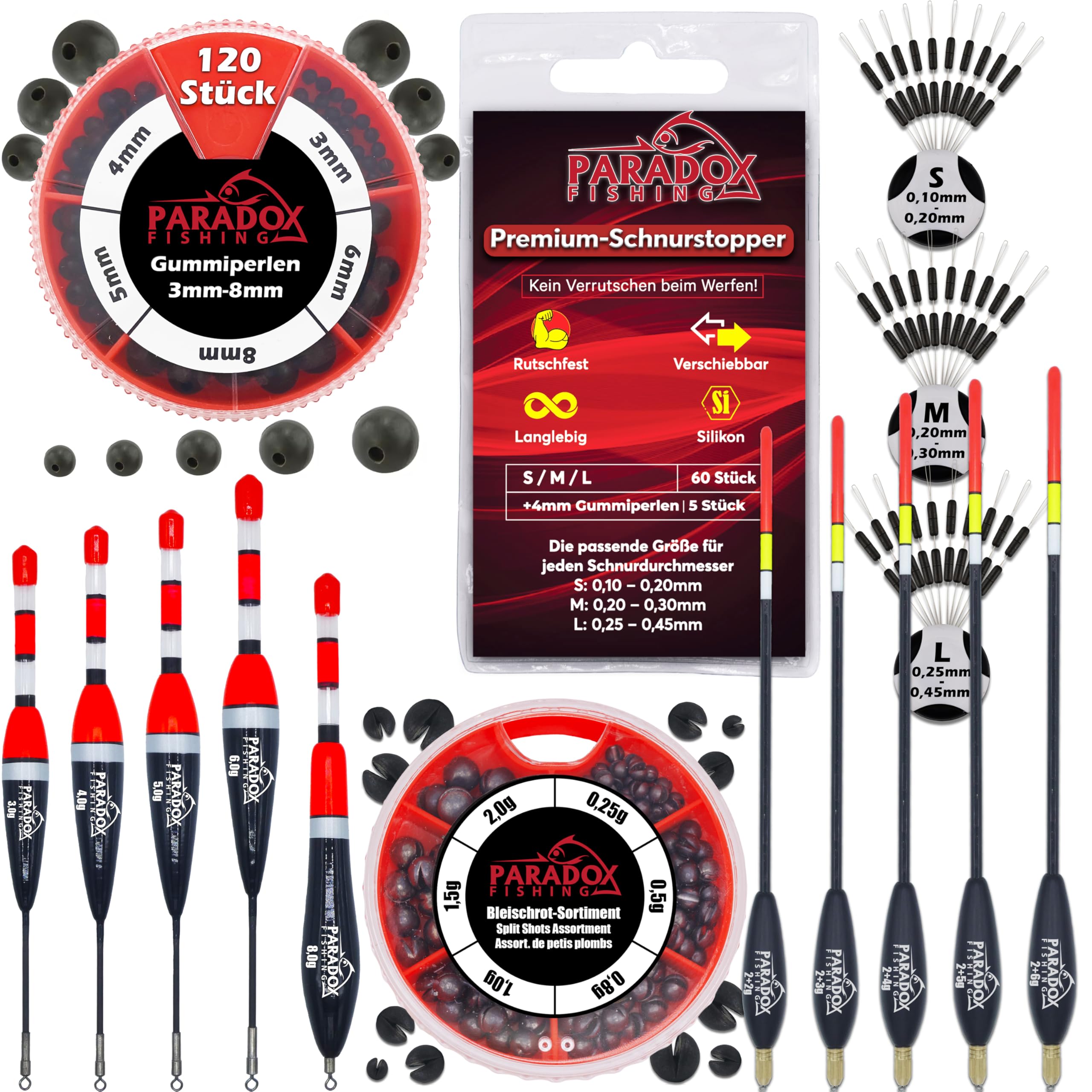 Paradox Fishing Posen Komplett Set - Starterset mit Knicklichtposen & Waggler – Inkl. Schrotblei, Silikonstopper & Gummiperlen – Allround-Angelset für See & Fluss
