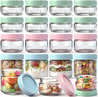 LemonRoad 16 Pack Overnight Oats Containers with Lids 9oz/7oz/5oz Glass Food Storage Jars Wide Salad Jars for Cereal, Airtight Stackable, Freezable, Dishwasher Safe
