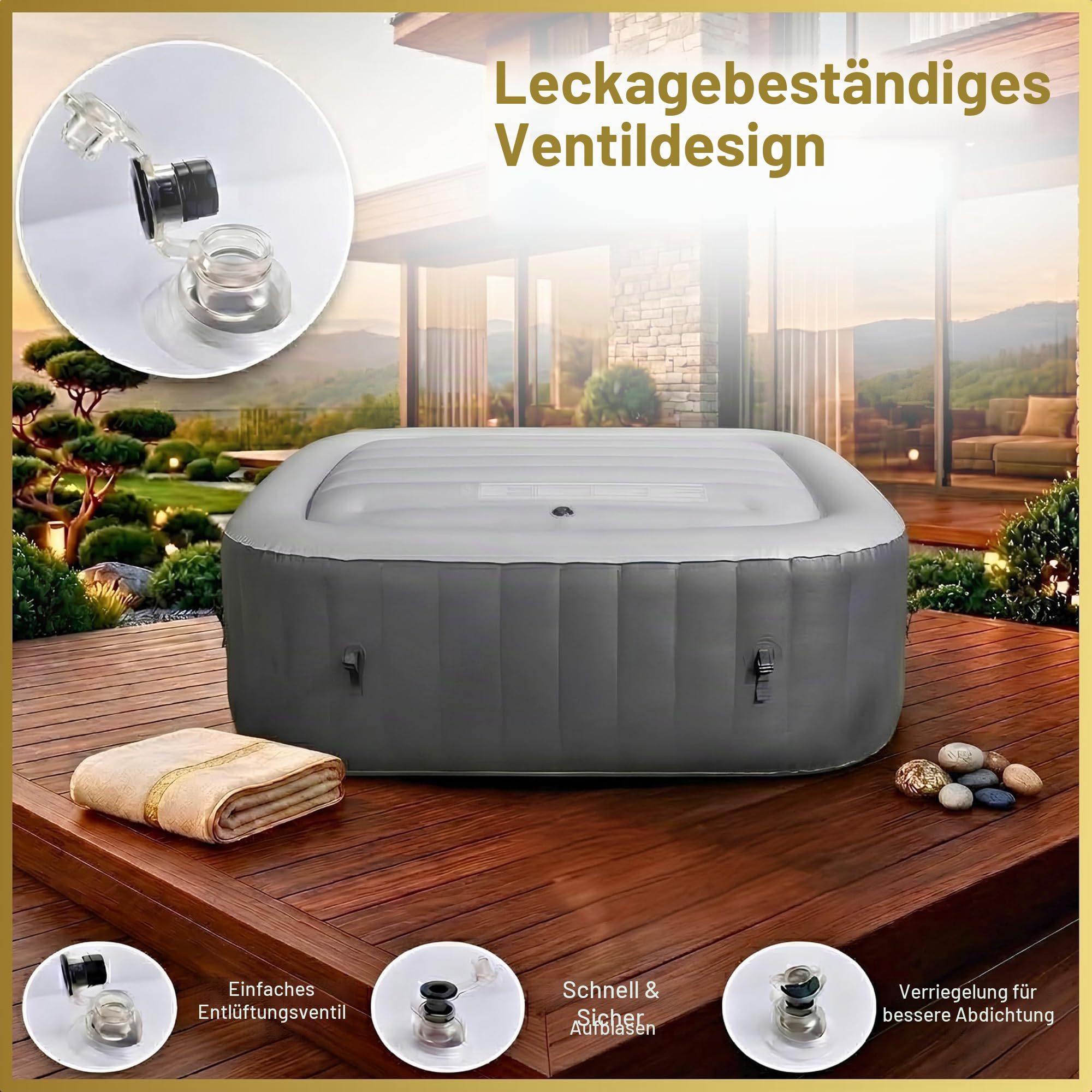 Energiesparende Spa-Abdeckung, aufblasbarer Deckel, schützender Regen-Überlauf, Wärmeisolator, Technologie, quadratische Blase, passend für alle quadratischen Whirlpools von 6 Personen bis 145 cm,