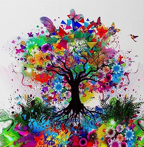 Kits de arte de diamantes para adultos árboles coloridos 5D, kits de pintura de diamantes de taladro completo para niños, manualidades de puntos de