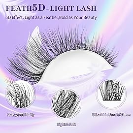 B&Q Lash Clusters Kit Wispy Fluffy - Feath5D 08 Eyelash Clusters Kit with Glue & Tools, Feathered Lightweight Lash Kit, 8-18mm C Curl Waterproof False Lashes
