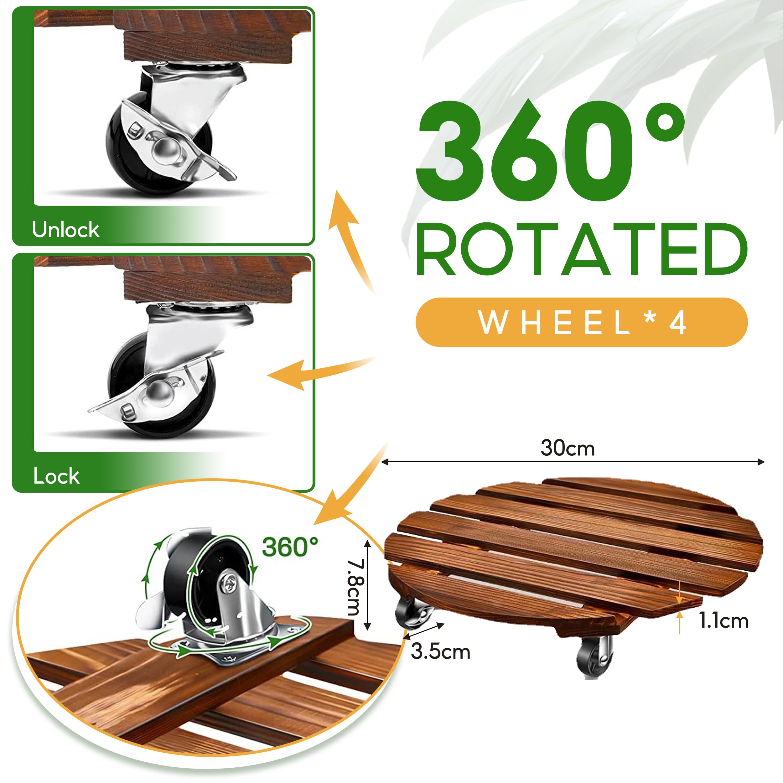 Support Pot Mobile Porte Plante Roulettes Lot De 2 - Support Pot Fleurs Mobile 200kg Capacity Porte Plante A Roulettes