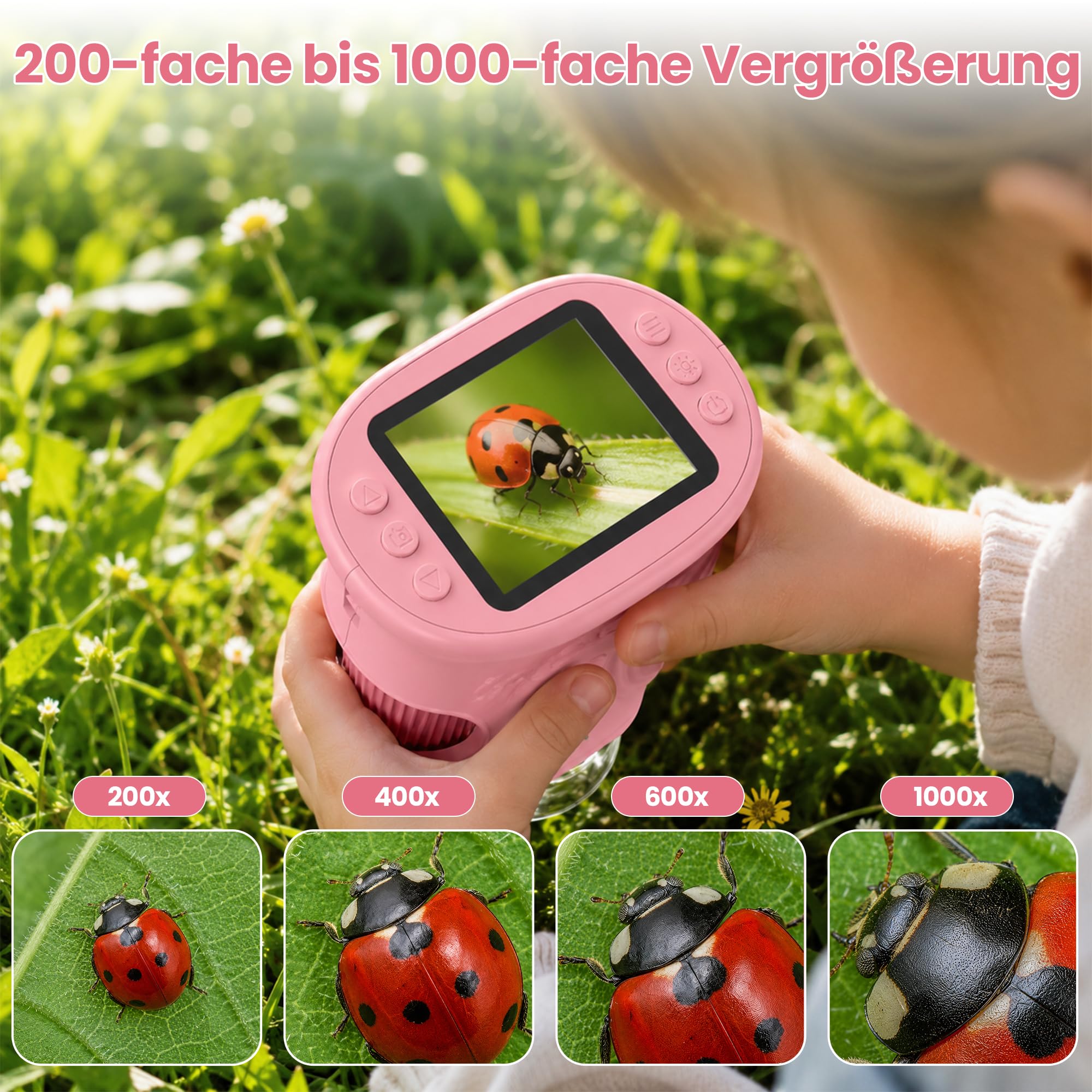 Mikroskop für Kinder Digitales Taschenmikroskop mit 2 Zoll Bildschirm, 8 LED Licht, Foto Funktion, Mini Lupe Lernspielzeug, Geschenk für Jungen Mädchen ab 4 Jahren (Weiß)