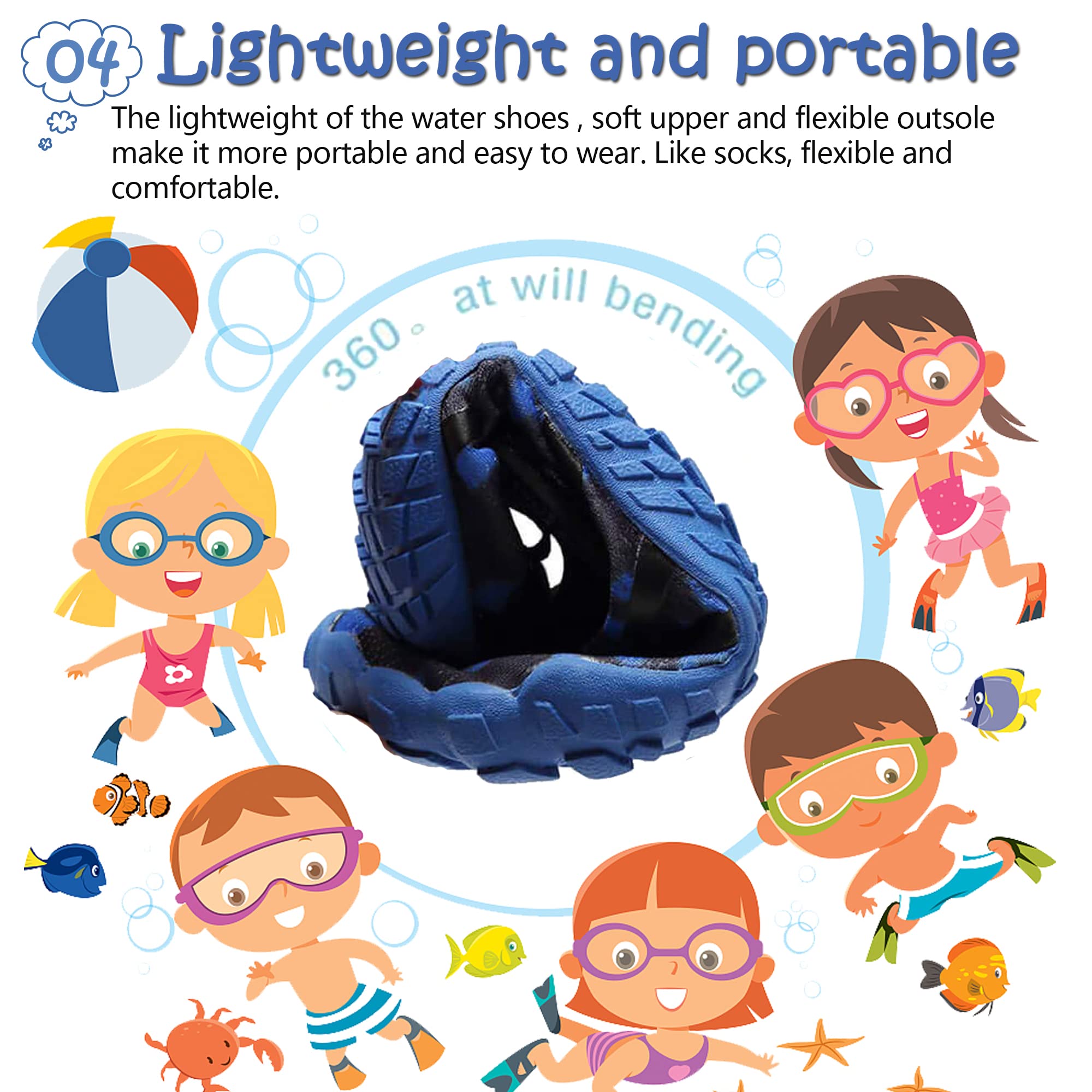 Wasserschuhe für Kinder, Jungen, Mädchen, Strandschuhe, Aqua, Schwimmschuhe, Pool, Barfußschuhe, schnell trocknend, leicht, Kinder, Surfen, Tauchschuhe, Schwarzblau, 35 EU