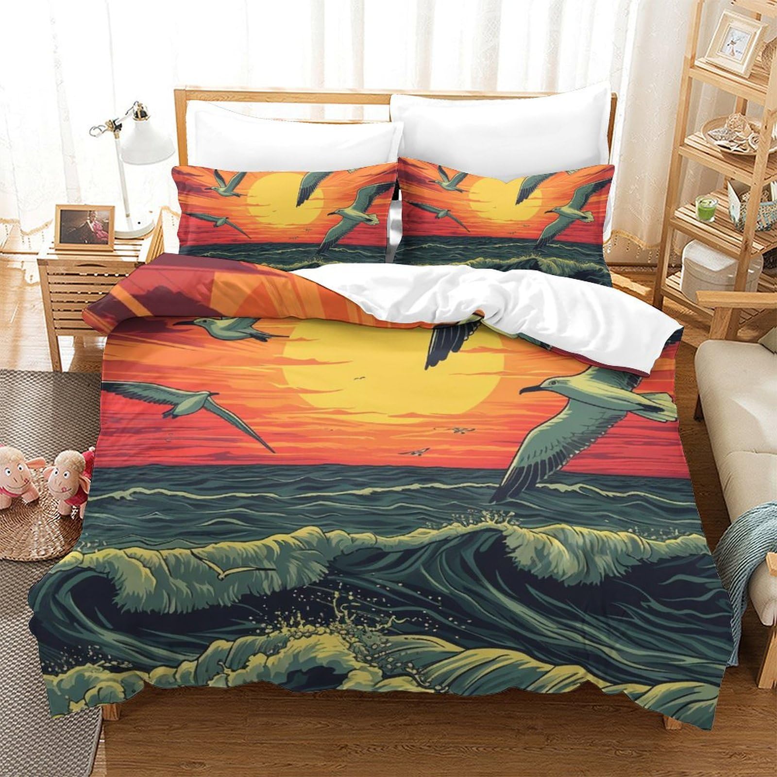 Parure de lit mouette 3D microfibre respirante anti-plis pour un couchage impeccable