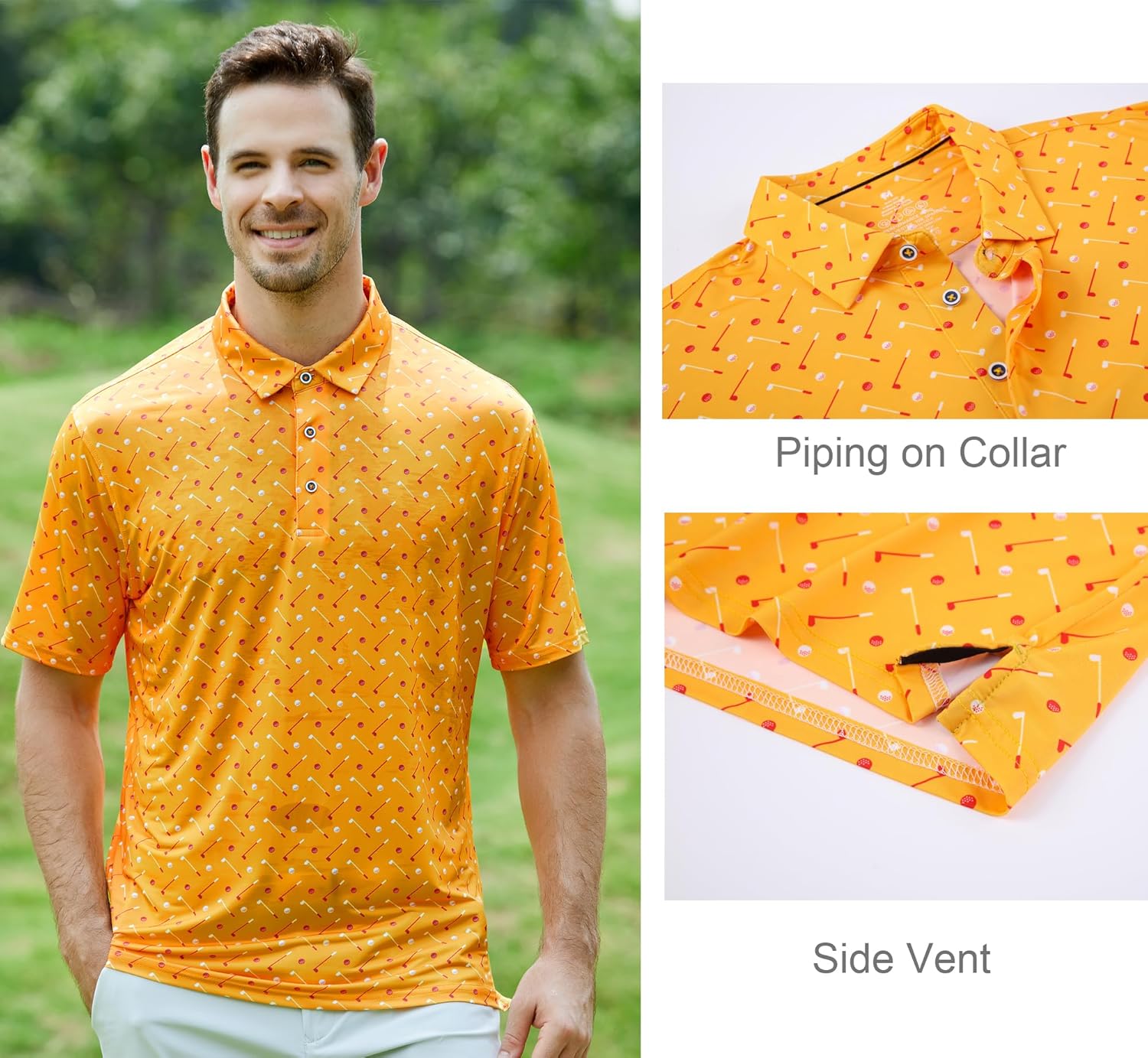 Alex Vando Mens Golf Shirt Moisture Wicking Quick-Dry Print Performance Polo Shirts for Men - Image 3