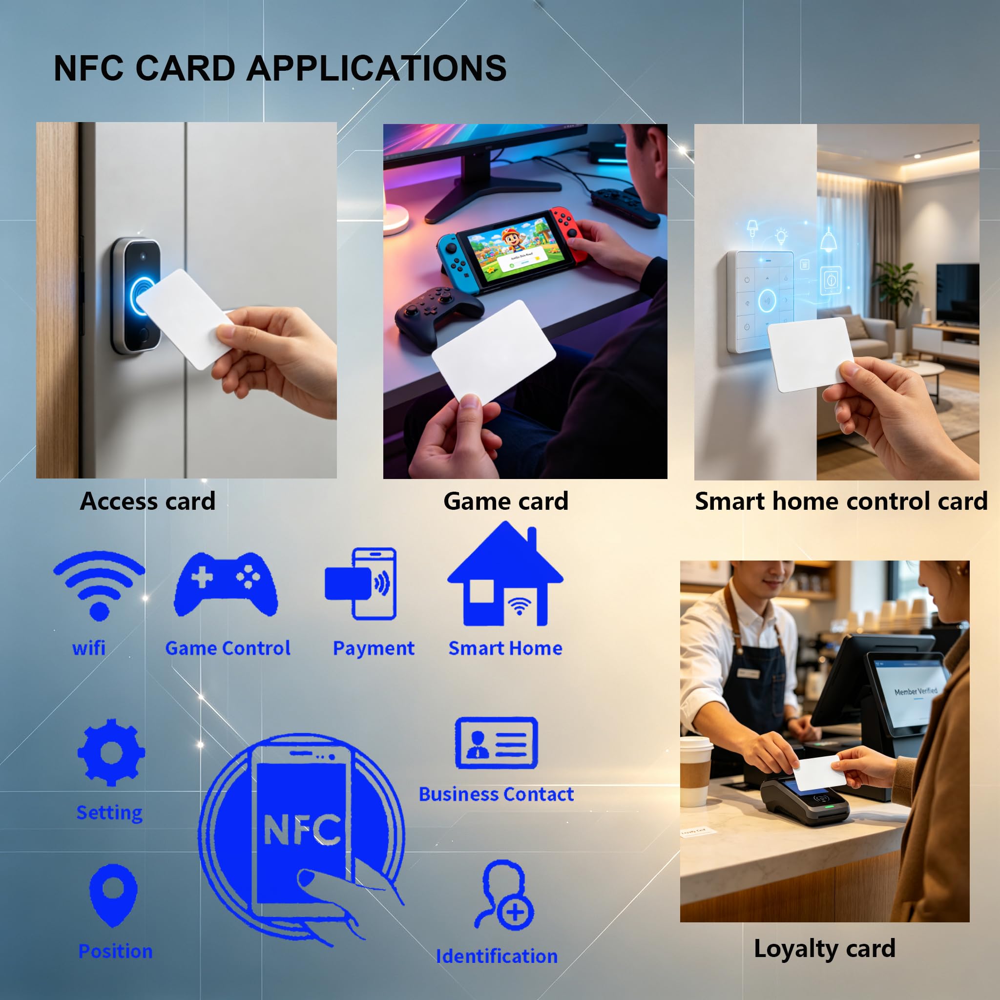 40 tarjetas de PVC NTAG215 en blanco, tarjetas NFC inteligentes para el hogar y la oficina, tarjetas NFC programables y regrabables, tarjetas de juegos, buena compatibilidad, tarjetas NFC blancas