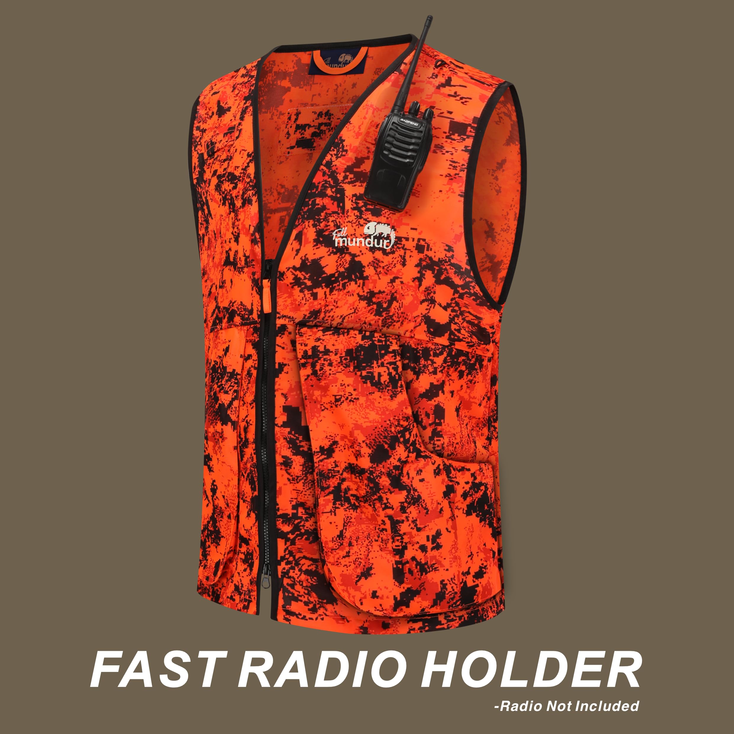 Blaze Camo Orange Gilet de chasse Gilet de sécurité léger avec plusieurs poches pour adultes unisexe