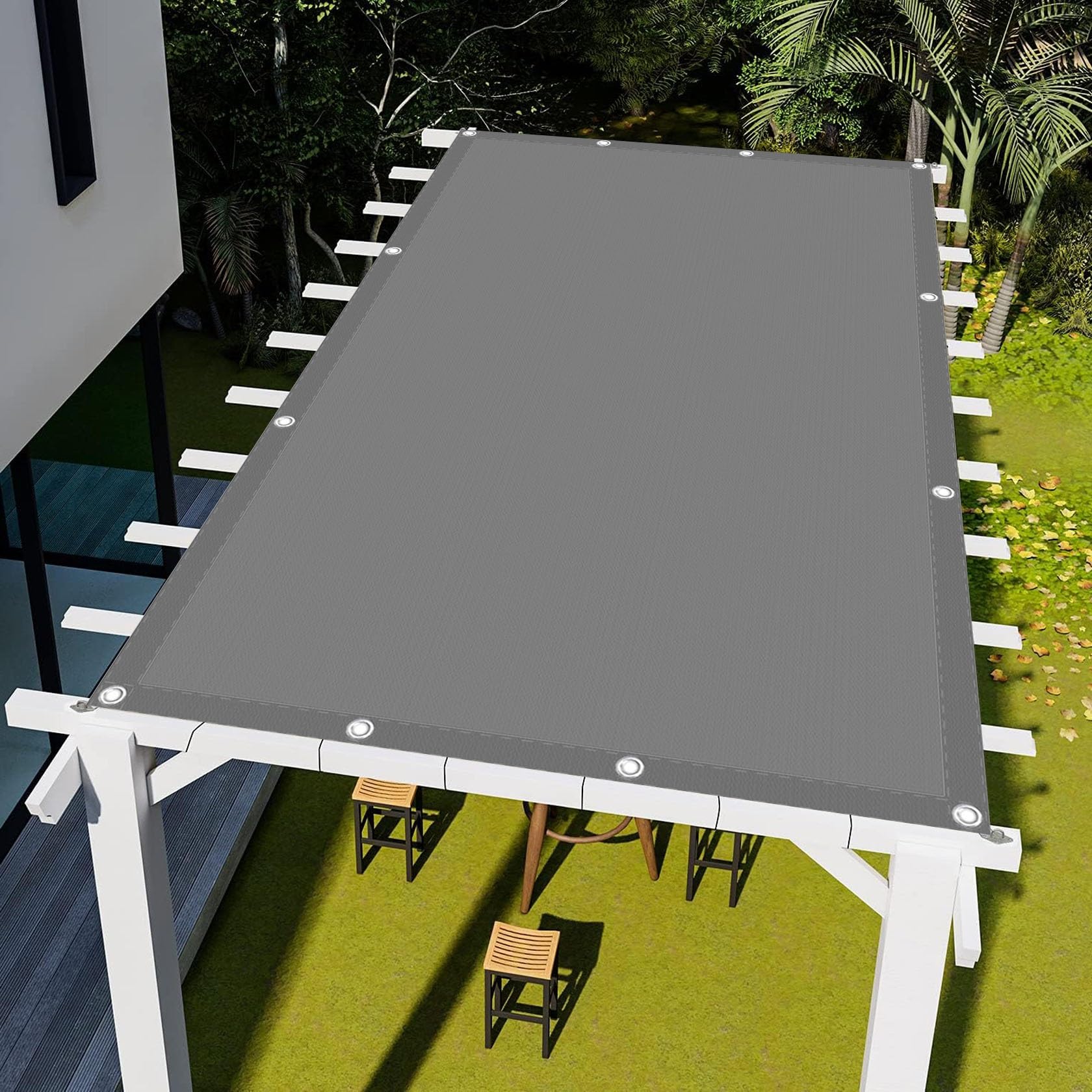 Vela Parasole Rettangolare 200 x 800 cm Anti UV 98% Parasole,Antivento Tenda da Sole Parasole Tenda a Vela Quadrata Facile da Installare per Terrazza, Grigio Chiaro
