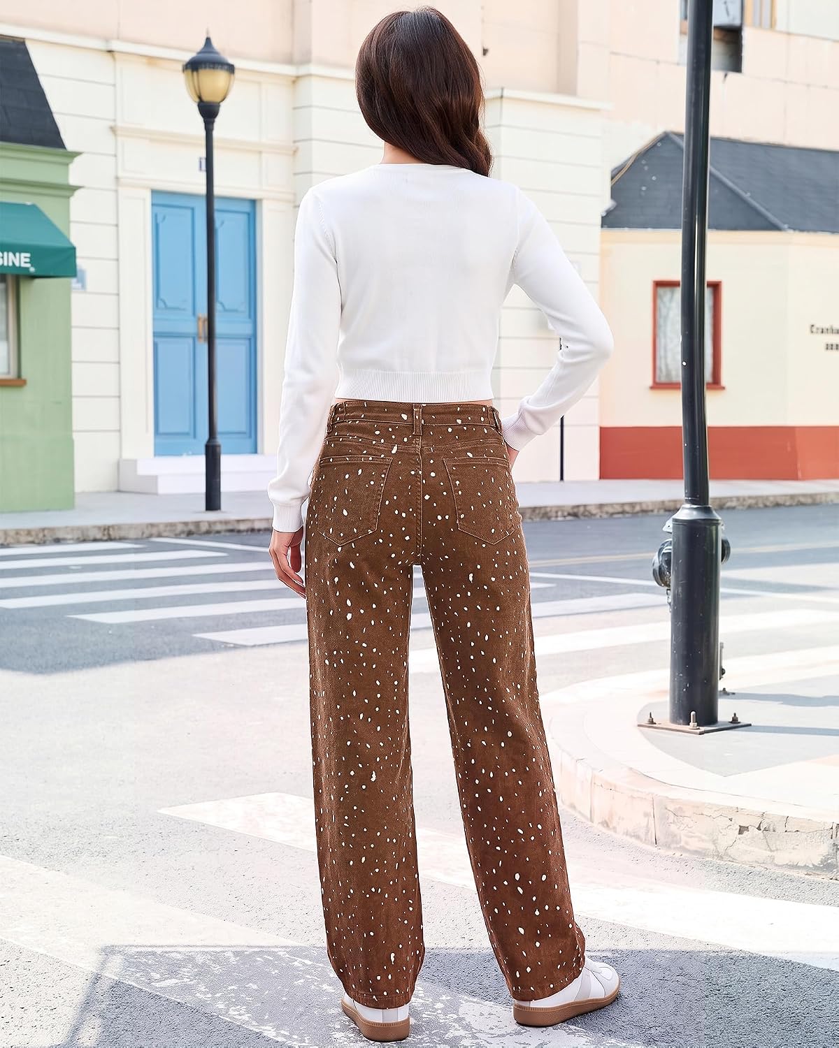 GRAPENT Straight Leg Jeans for Women Deer Print High Waisted Denim Pants image 5