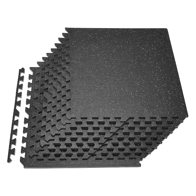 VEVOR 0 56Inch 48sq ft 12 Tiles Gym Flooring for Home Gym Rubber Top with High Density EVA
