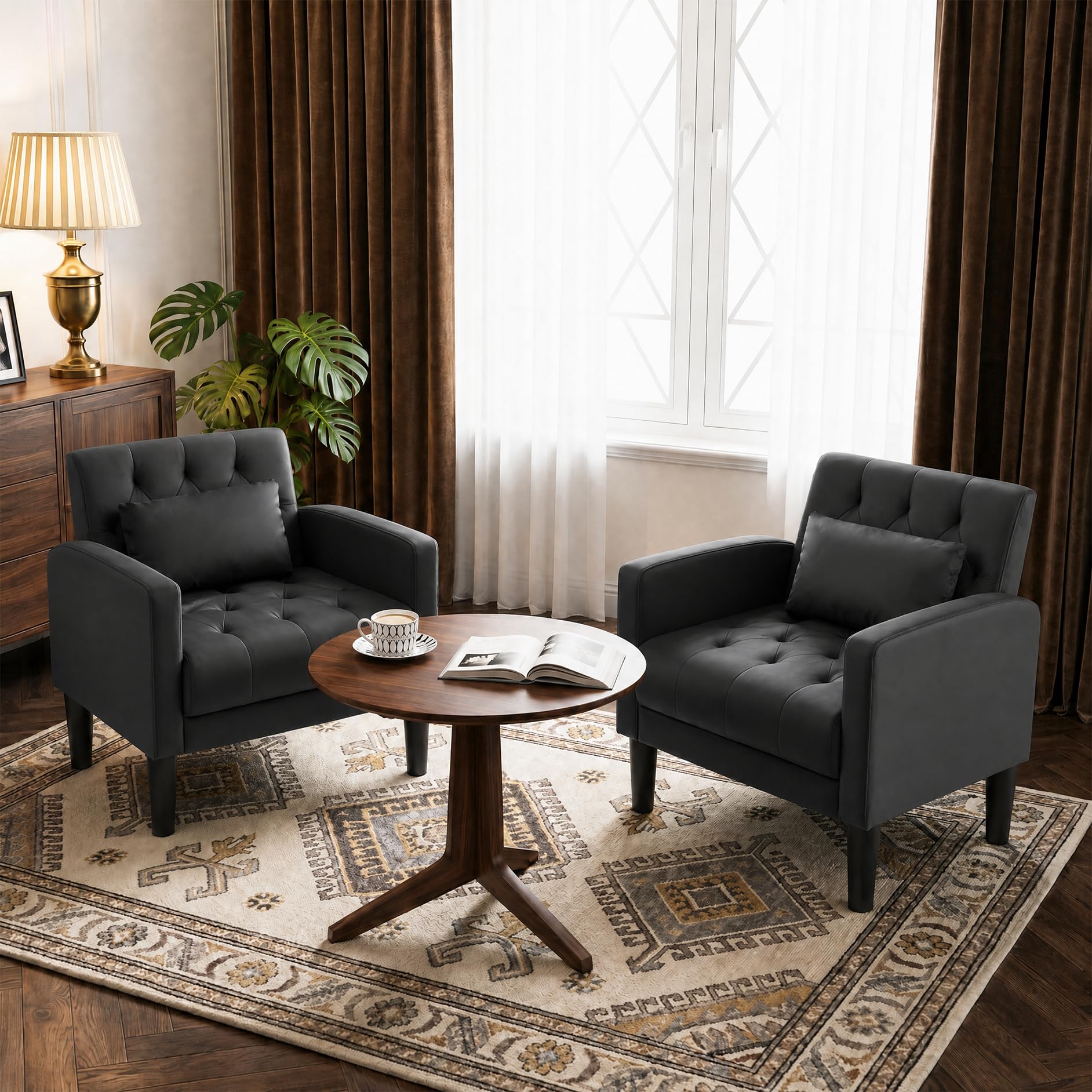 GRAVFORCE Armchair Set of 2 Modern Accent Chair Comfy Upholstered Seats Armchairs for Living Room Bedroom Dining Room Black PU Leather โ image 1