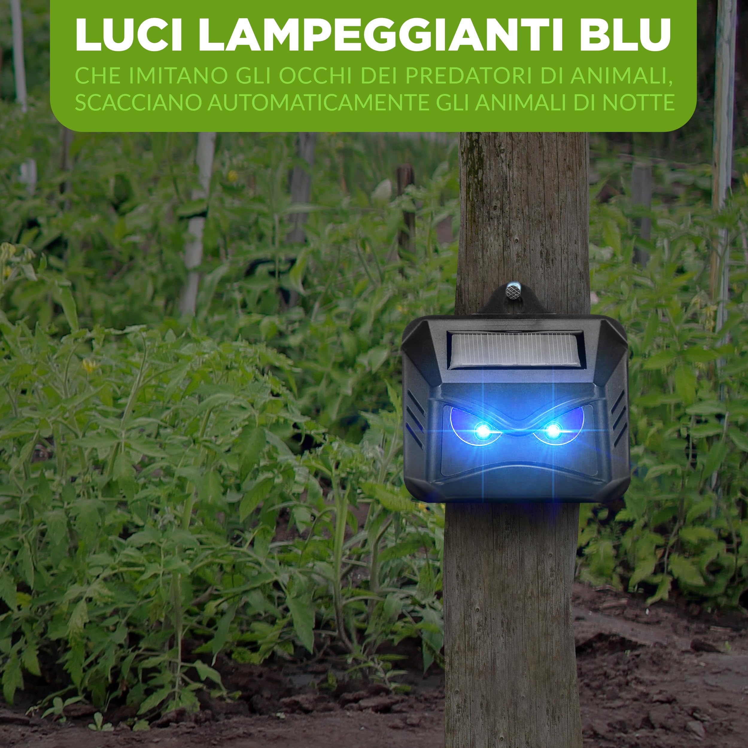 ISOTRONIC Repellente Solare Animali Selvatici LED Blu (4 Pezzi), Dissuasore per Procioni Cervi Volpi Cinghiali, Raggio d'azione 40m², Deterrente Efficace Esterno e Giardino Senza Veleni